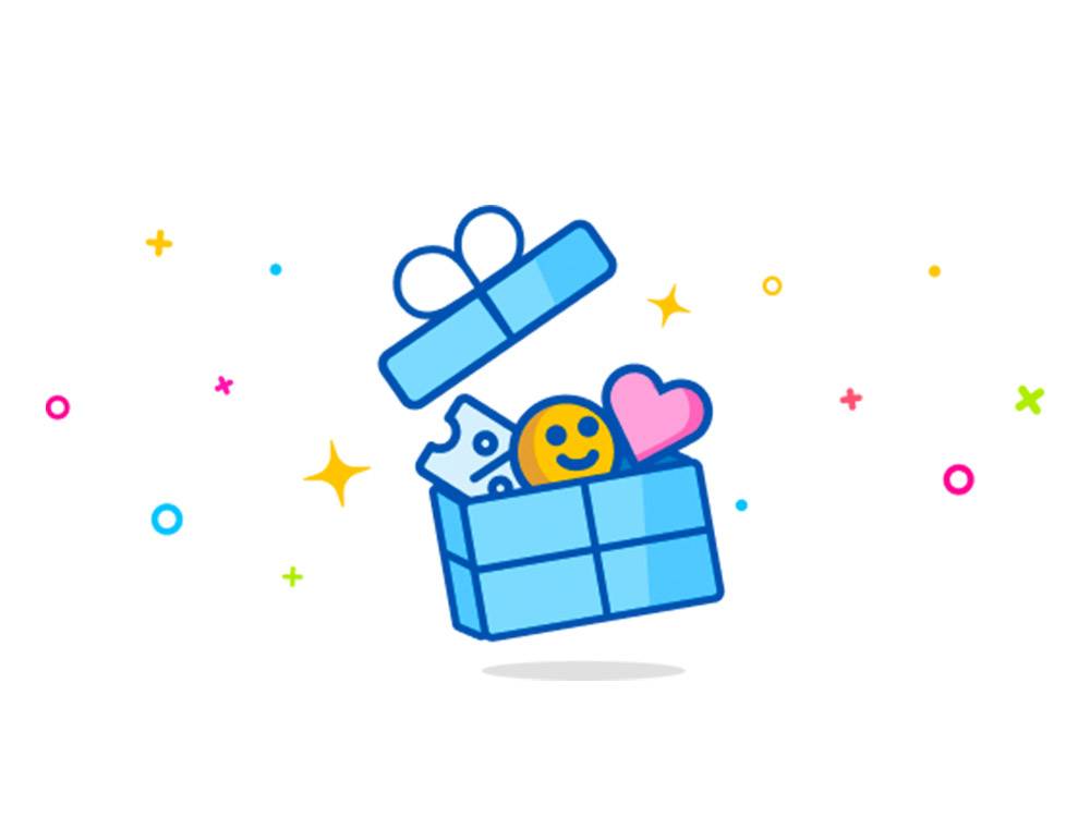 Open cadeaudoos met coupon, smiley en hartje.