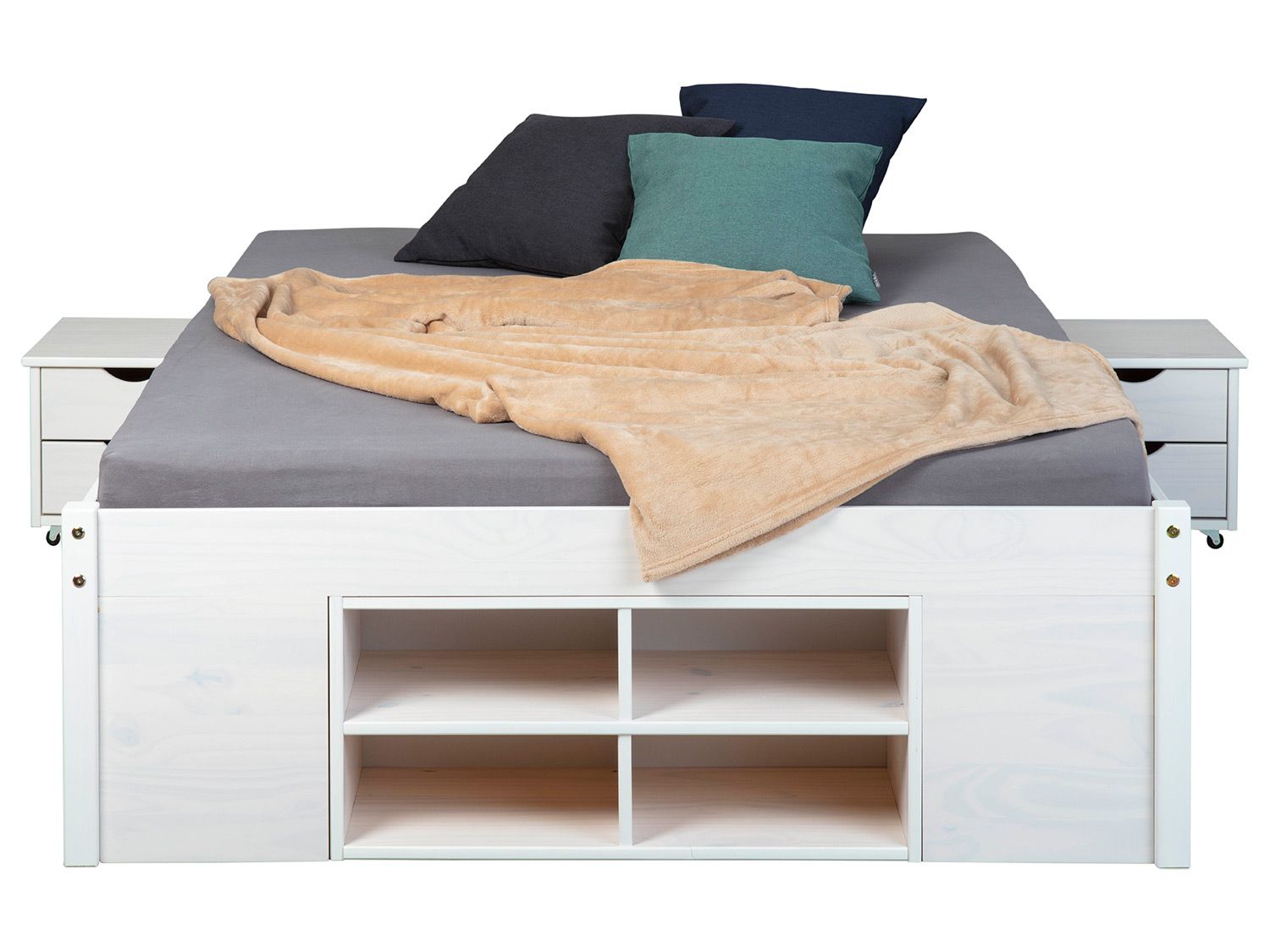 Inter Link Bedframe Claas of Till inclusief 2 nachtkastjes en lattenbodem (160 x 200 cm, Wit - Tot)