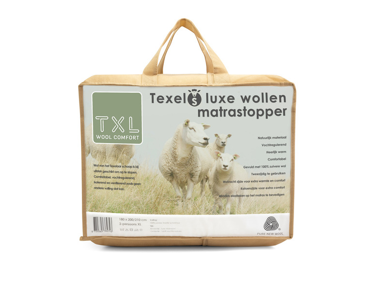 Texels Wol Matrastopper - 180 x 200-210 cm - Wollen topper voor direct op je matras, met Texels scheerwol - Heerlijk slapen op een zachte vacht - Deze topper kan óp het matras gele