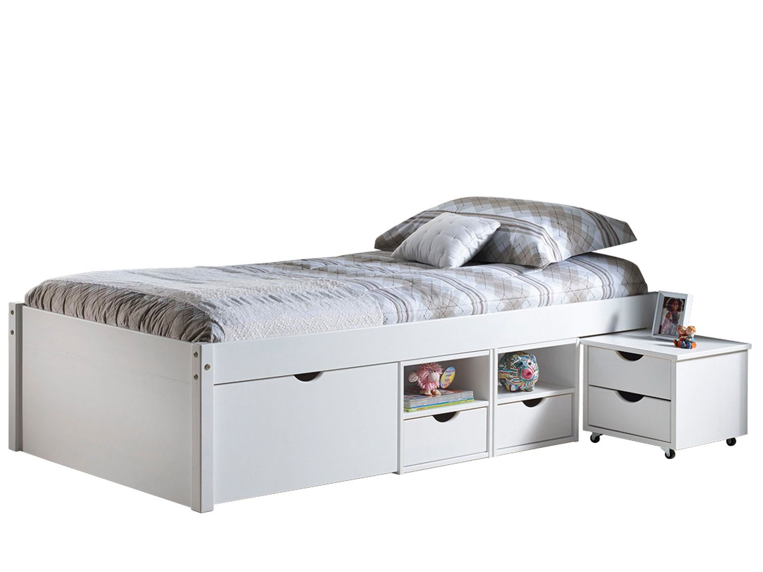 Inter Link Bedframe Claas of Till inclusief 2 nachtkastjes en lattenbodem (Wit - Tot, 90 x 200 cm)