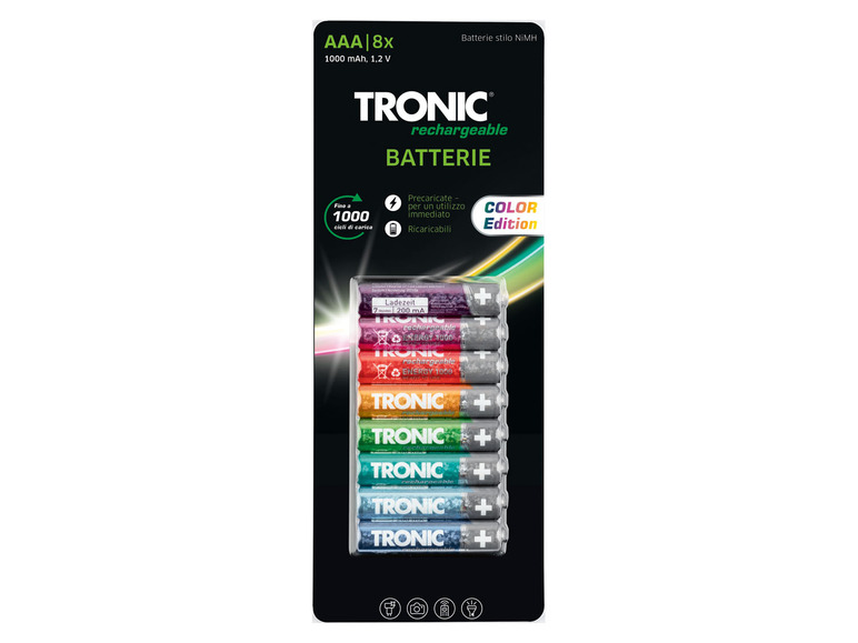 TRONIC Oplaadbare batterijen - NiMH-batterijen - Deze oplaadbare batterijen zijn al opgeladen en hierdoor direct klaar voor gebruik! - Type: AAA - Aantal: 8 stuks