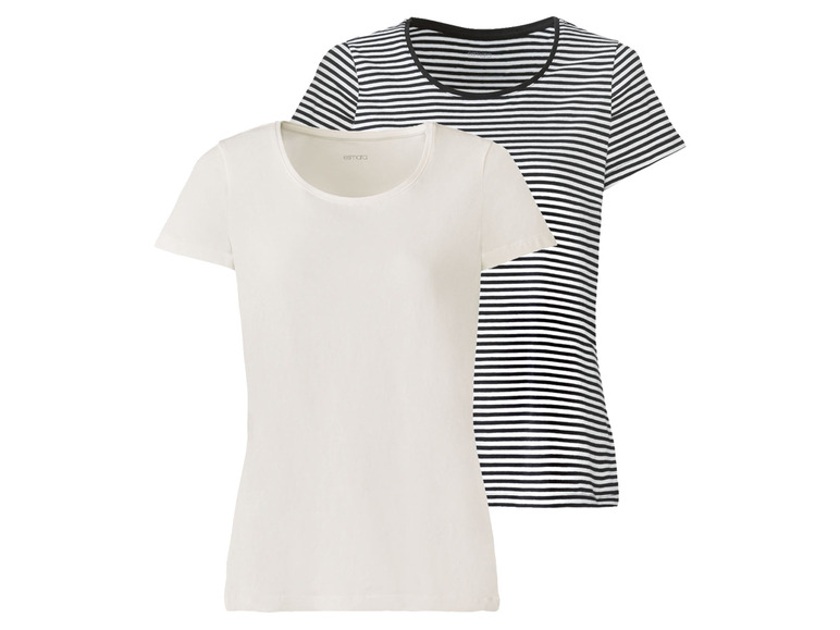 esmara 2 dames T-shirts (S (36/38), Zwart/wit)