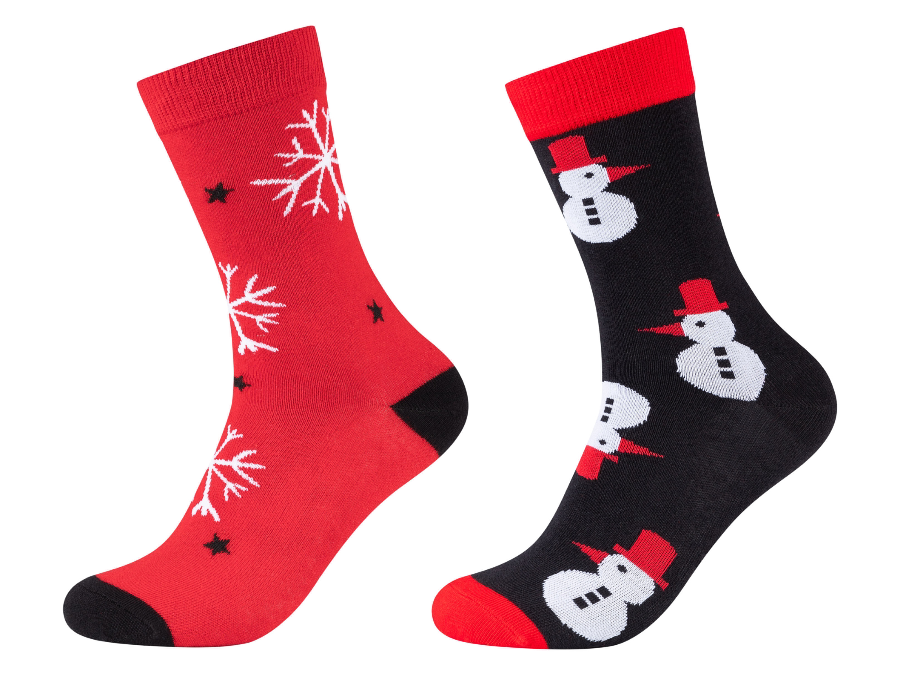 Fun Socks 2 paar kerstsokken (Sneeuwpop/sneeuwvlok, 41-46)