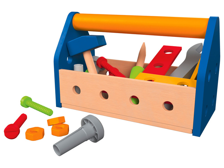 Playtive houten motoriekspeelgoed - echt hout - toolbox - gereedschap - gereedschapskist - 22 stuks