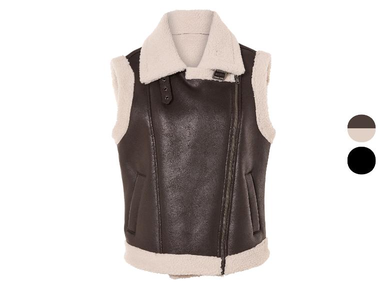 Ga naar volledige schermweergave: esmara® Dames bikervest met imitatiebont - afbeelding 1