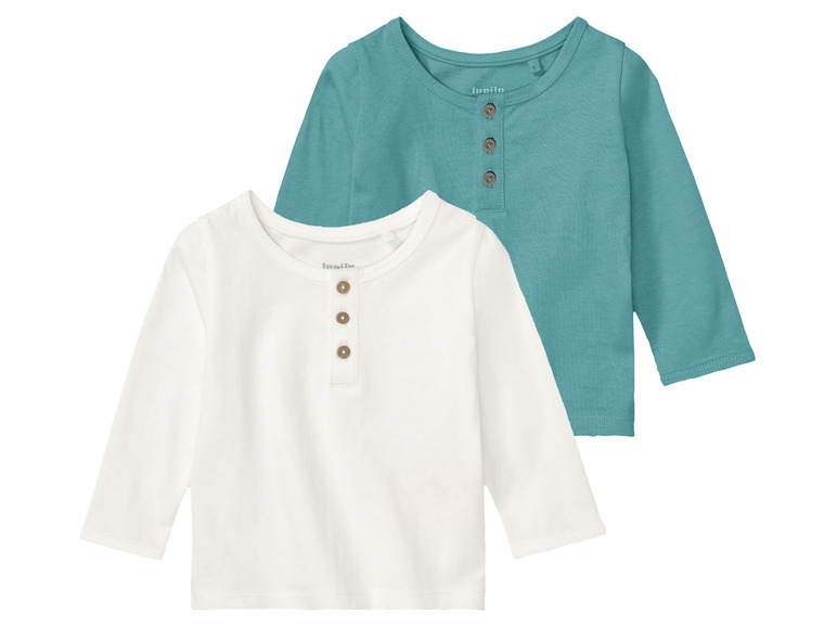 lupilu Baby shirts met lange mouwen, 2 stuks, v (86/92, Wit/turquoise)