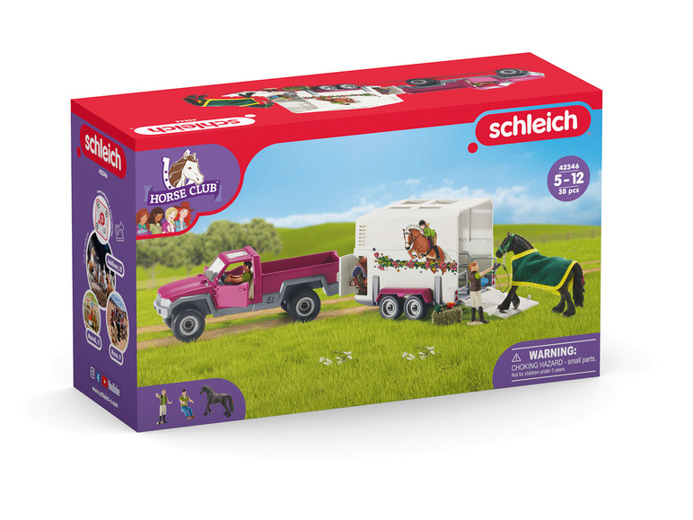 Ga naar volledige schermweergave: Schleich Horse Club Speelset Pick-up met paardenaanhangwagen - afbeelding 1