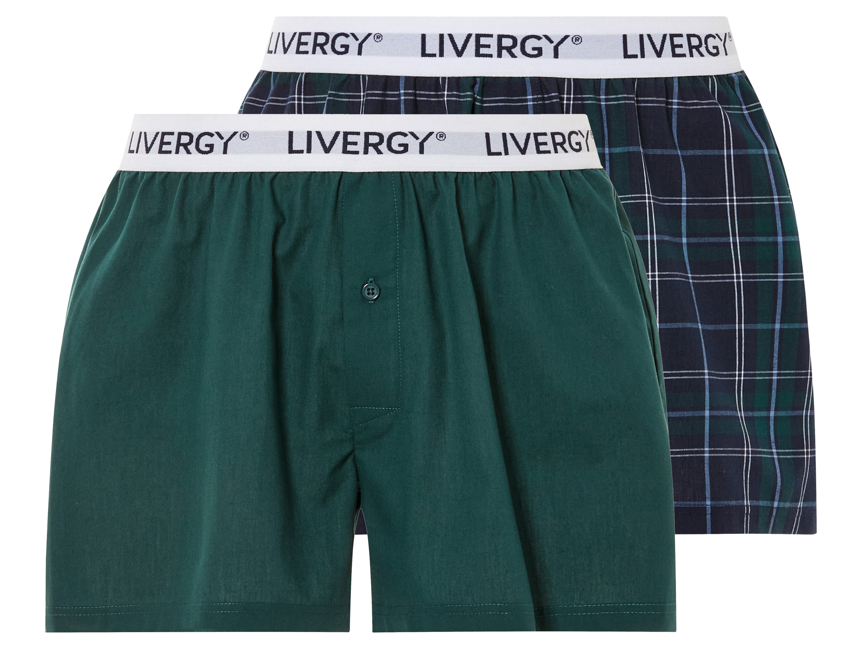 LIVERGY 2 paar heren boxers (XXL, Groen/geruit)