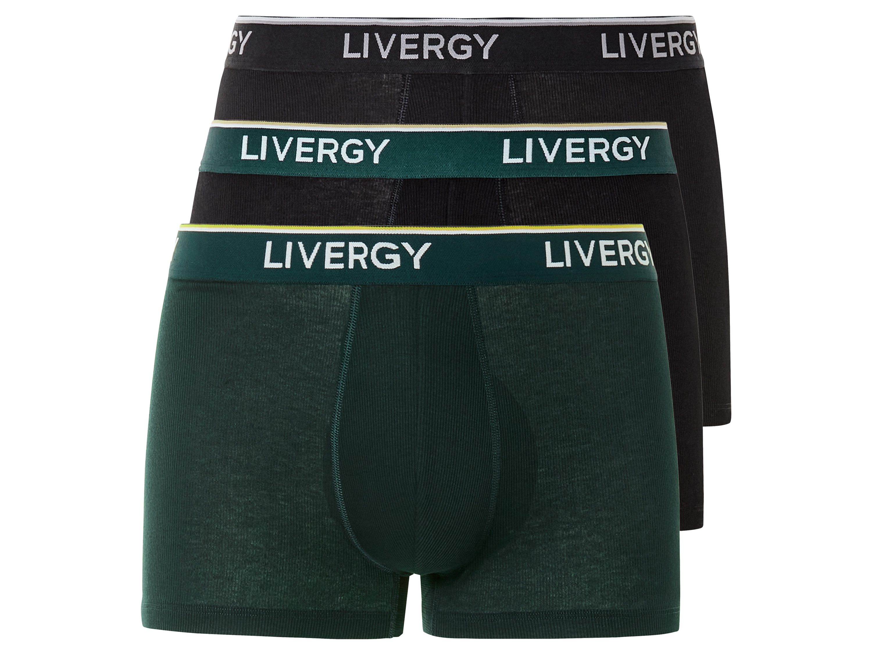 LIVERGY 3 heren boxers (XXL, zwart/donkergroen)