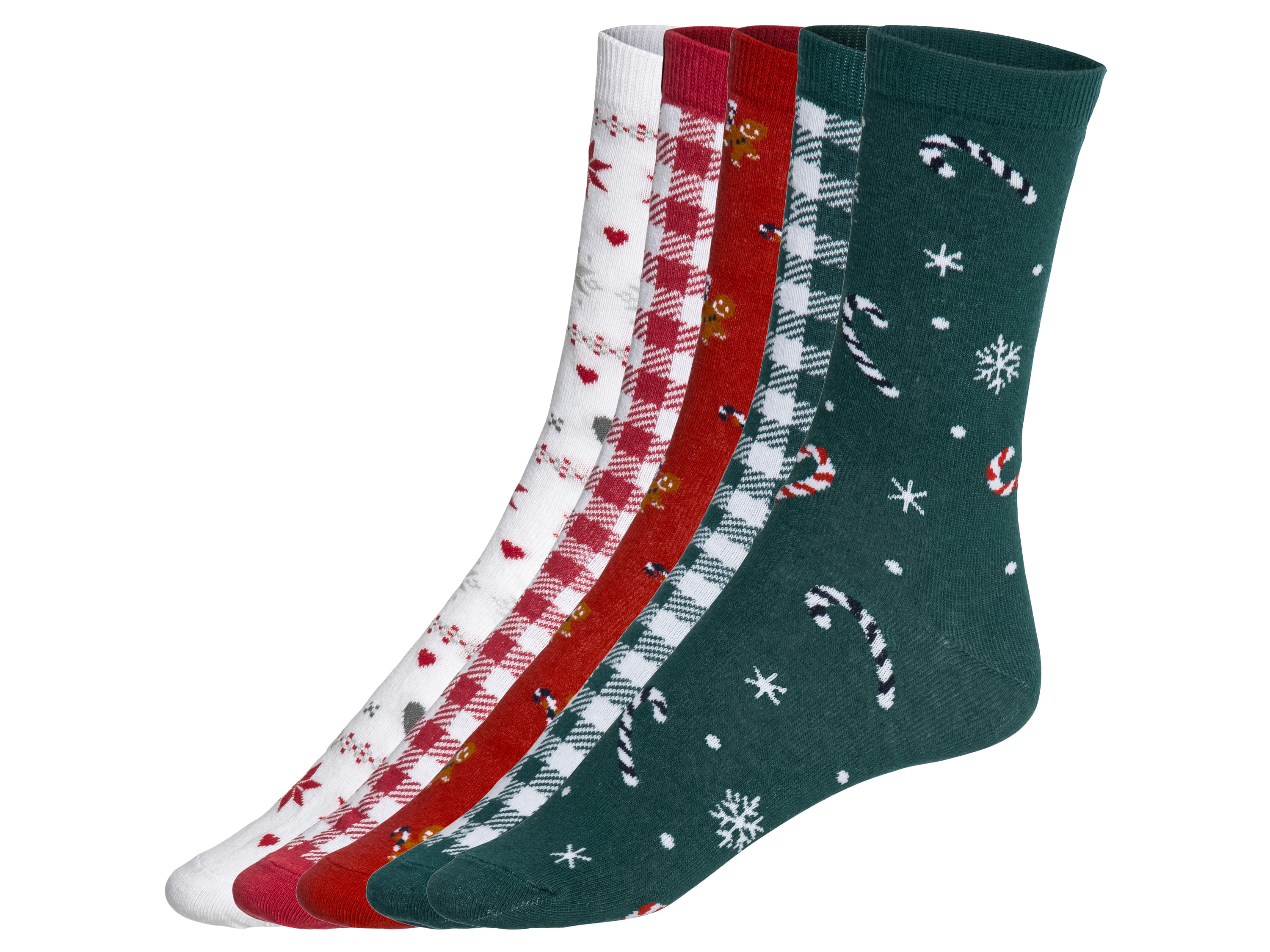 esmara 5 paar dames kerstsokken (39-42, groen/wit/rood)