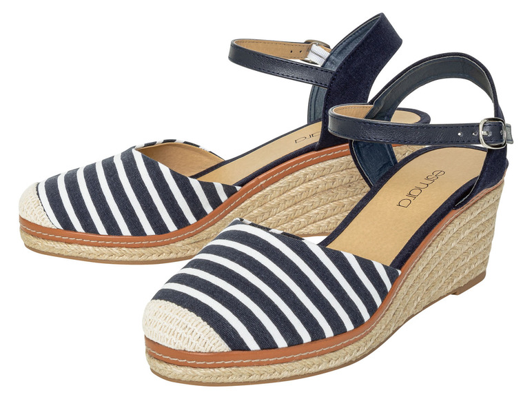 esmara Dames sleehak-sandaal, zomerse bast-look (36, Marineblauw/Wit)
