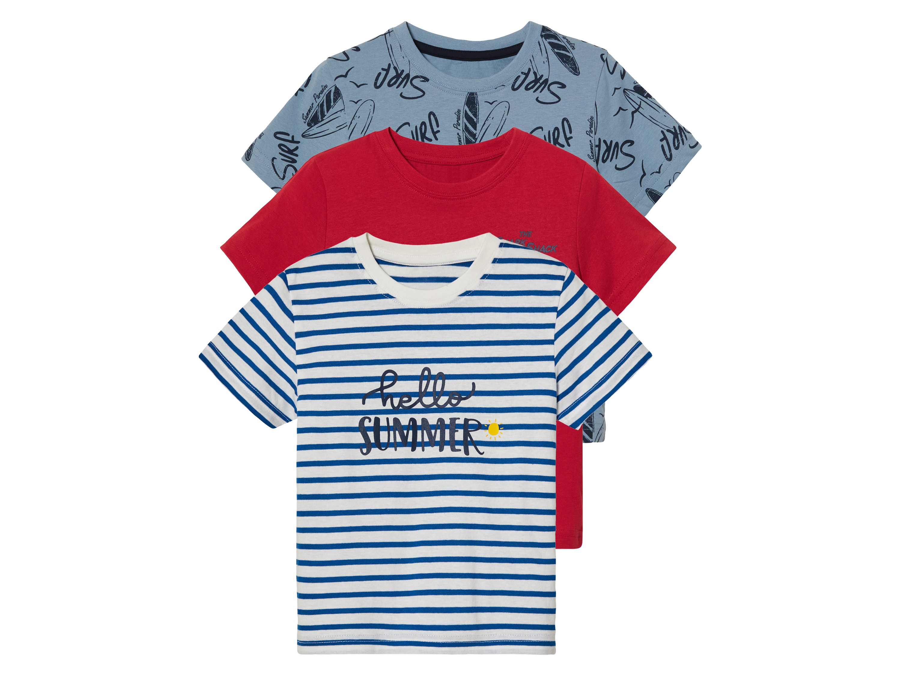 lupilu 3 peuters T-shirts (98/104, Blauw/rood/strepen)