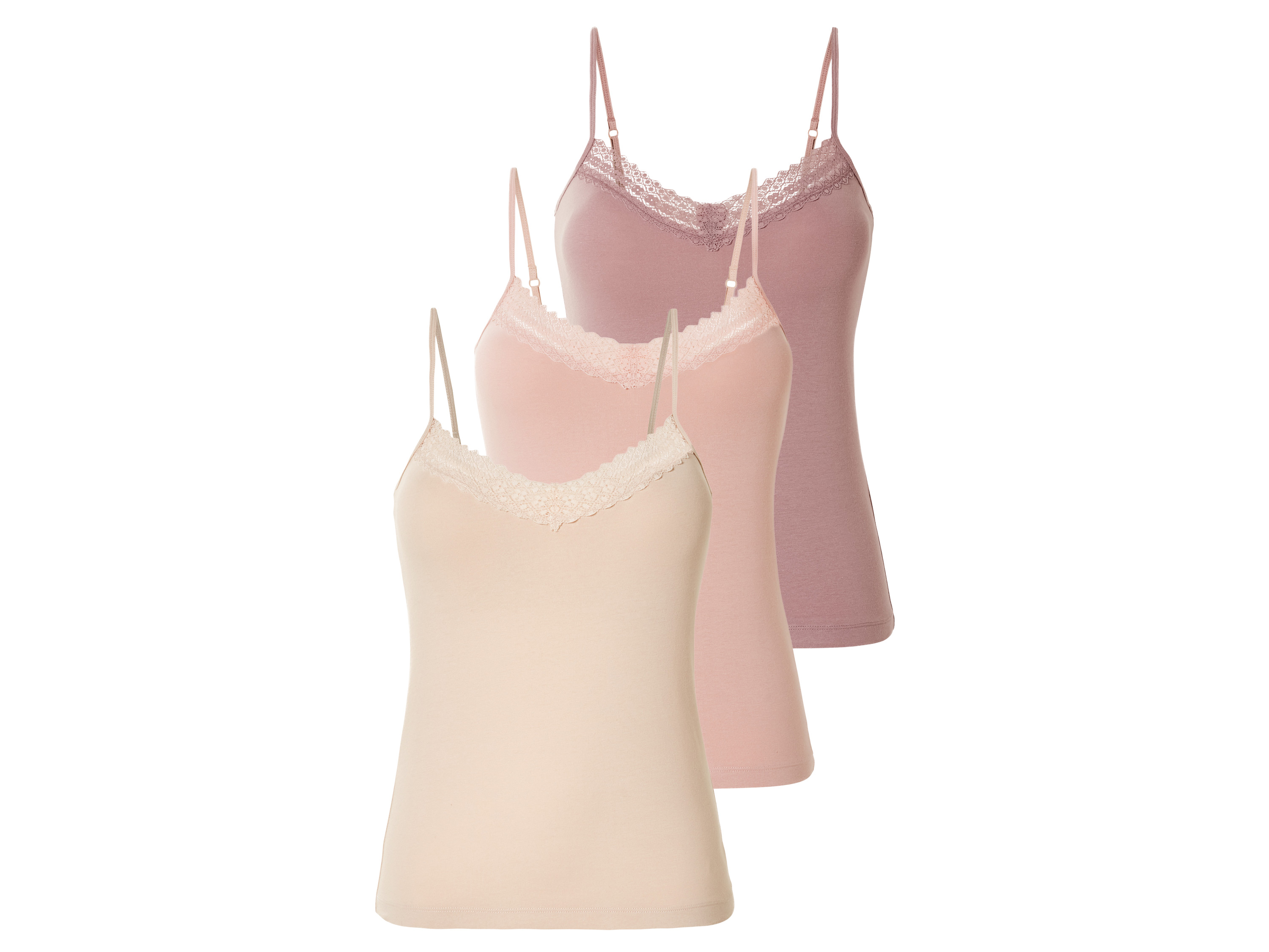 esmara 3 dames spaghettitops (roze/crème, XS (32/34))