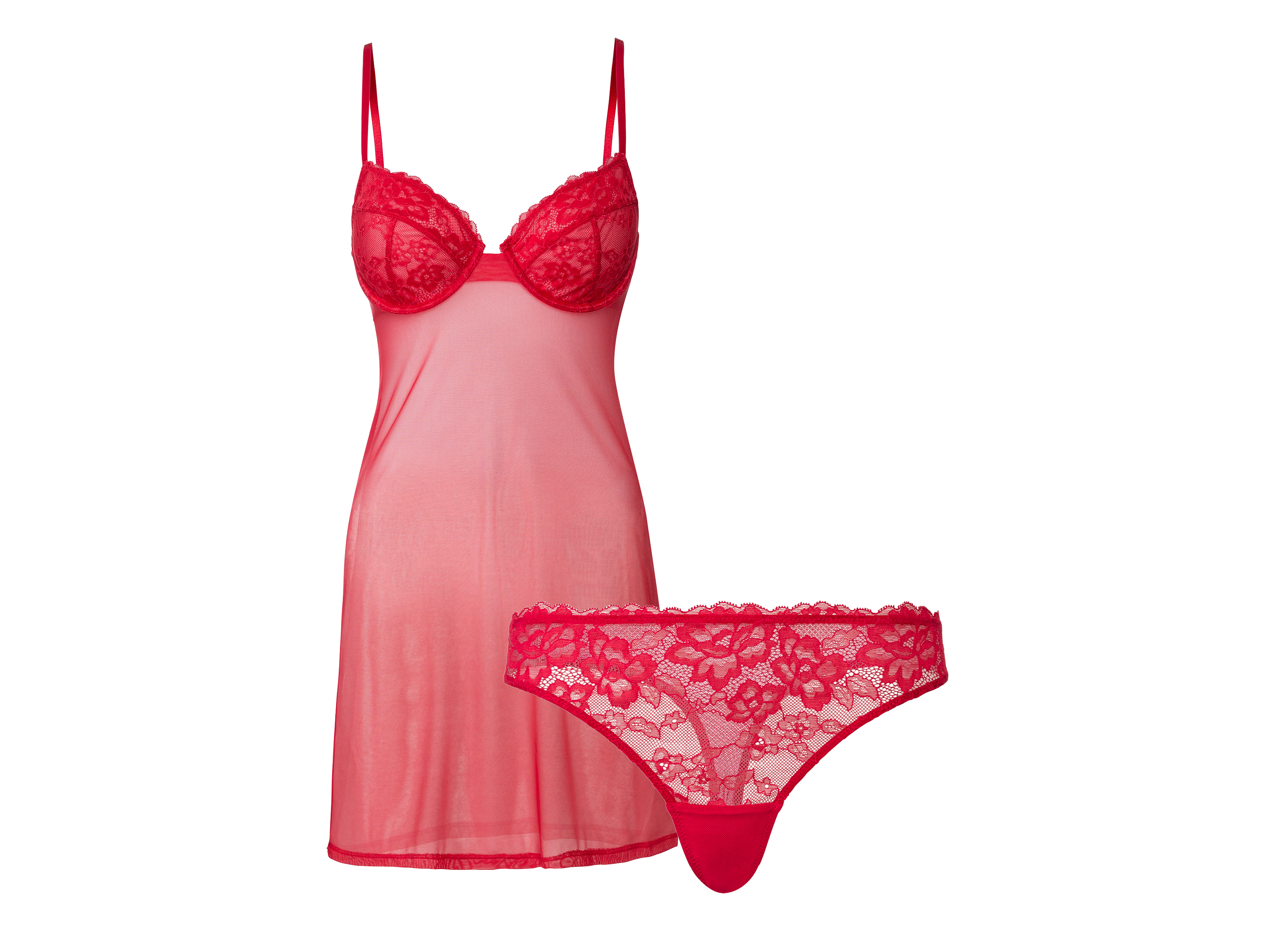 esmara 2-delig dames negligé-set (XS (32/34), Rood)