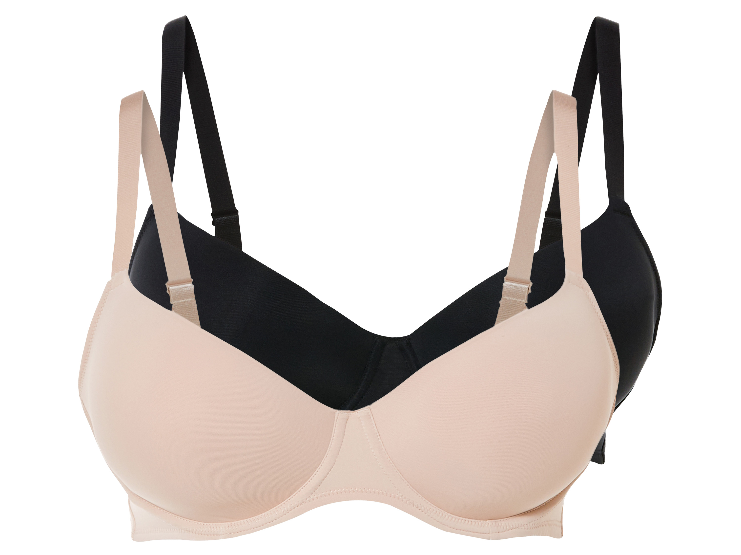 esmara Dames bh&apos;s 2-pack (Zwart/beige, 90D)