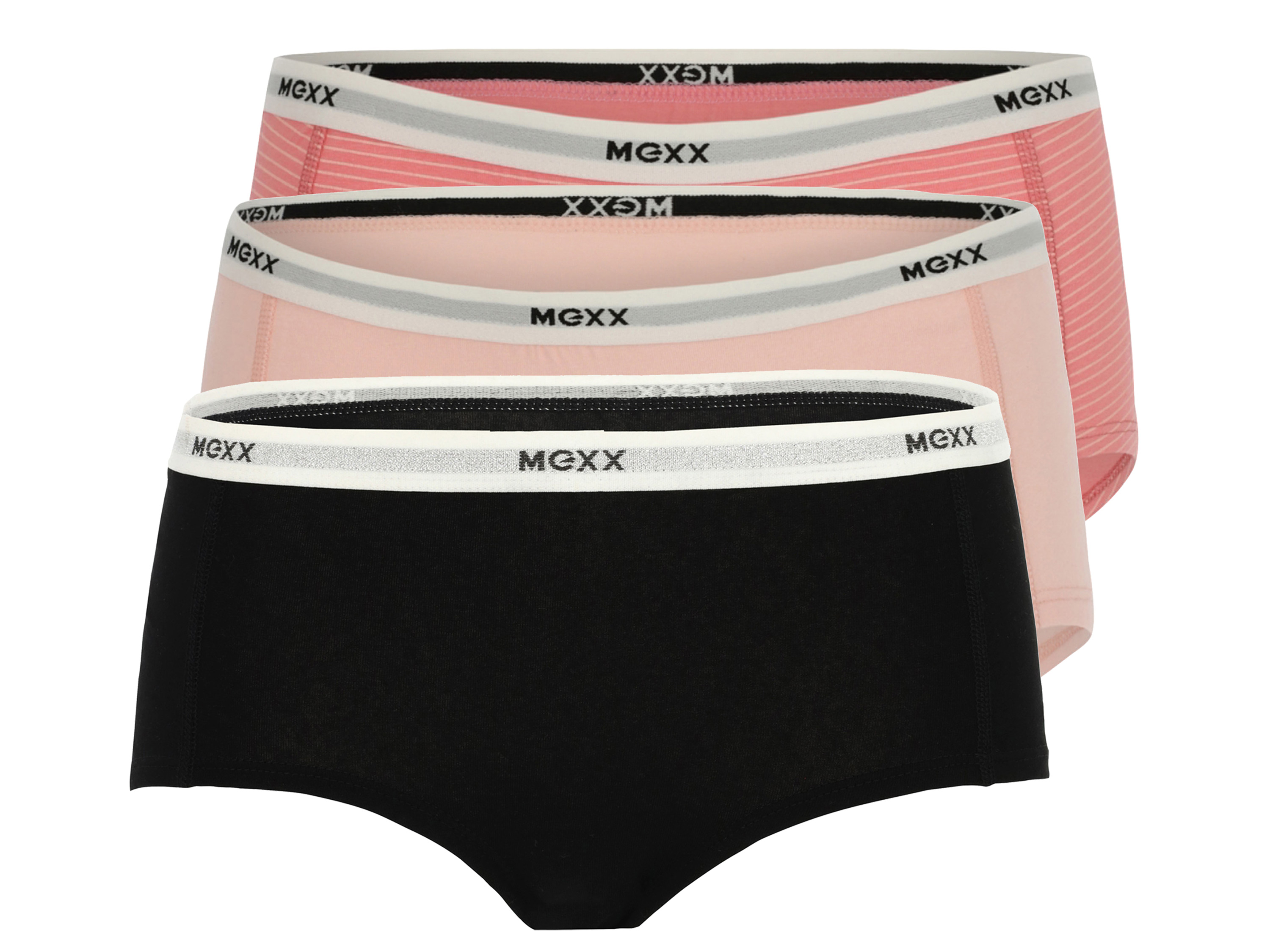 MEXX 3 dames hipsters (S, zwart/lichtroze/roze)