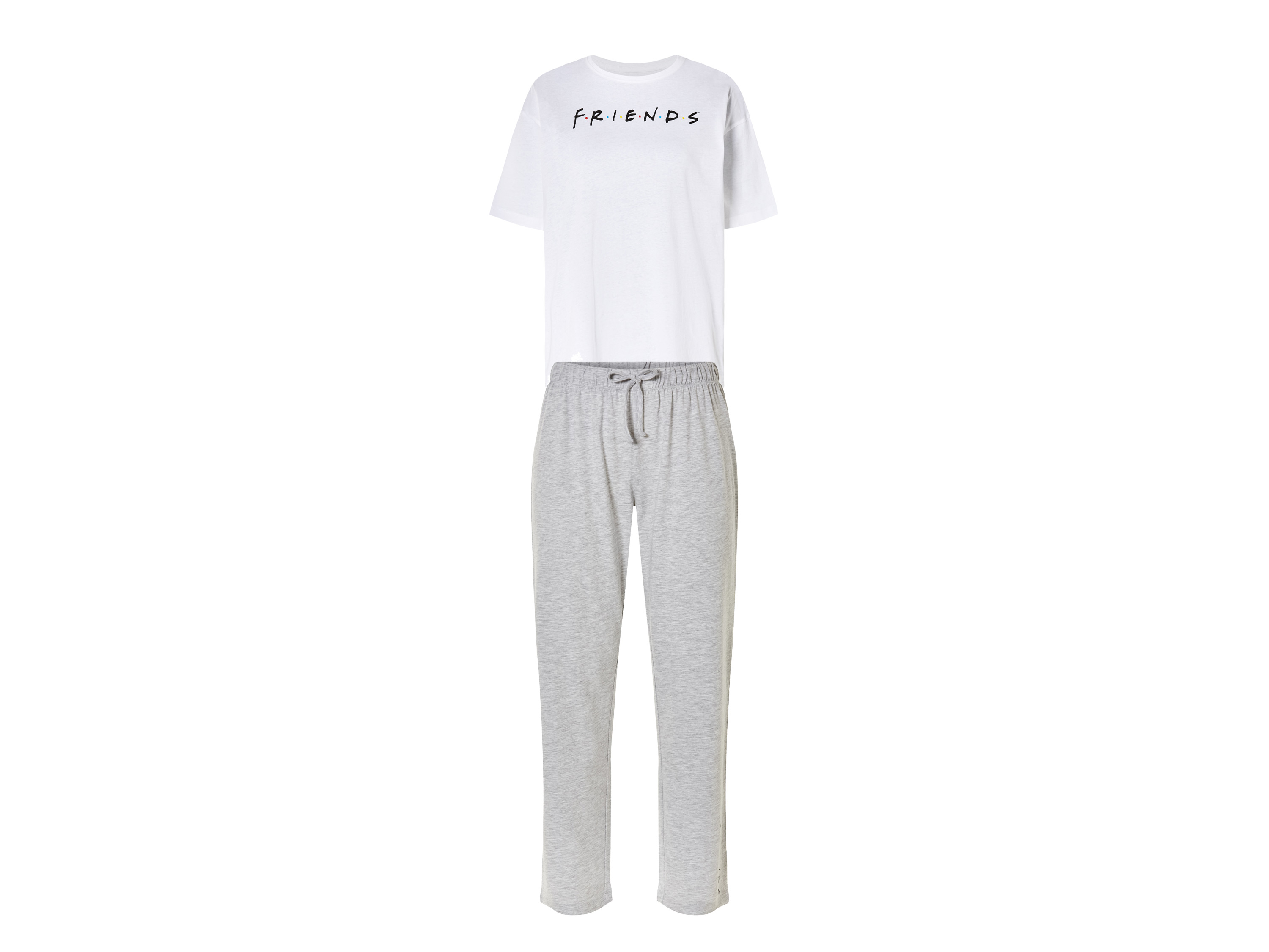 Dames pyjama (XS (32/34), Wit/grijs)