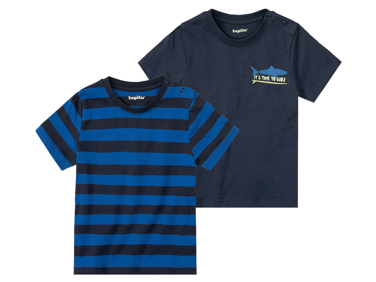 lupilu Peuters jongens T-shirt, 2 stuks, zachte (86/92, Donkerblauw/blauw)