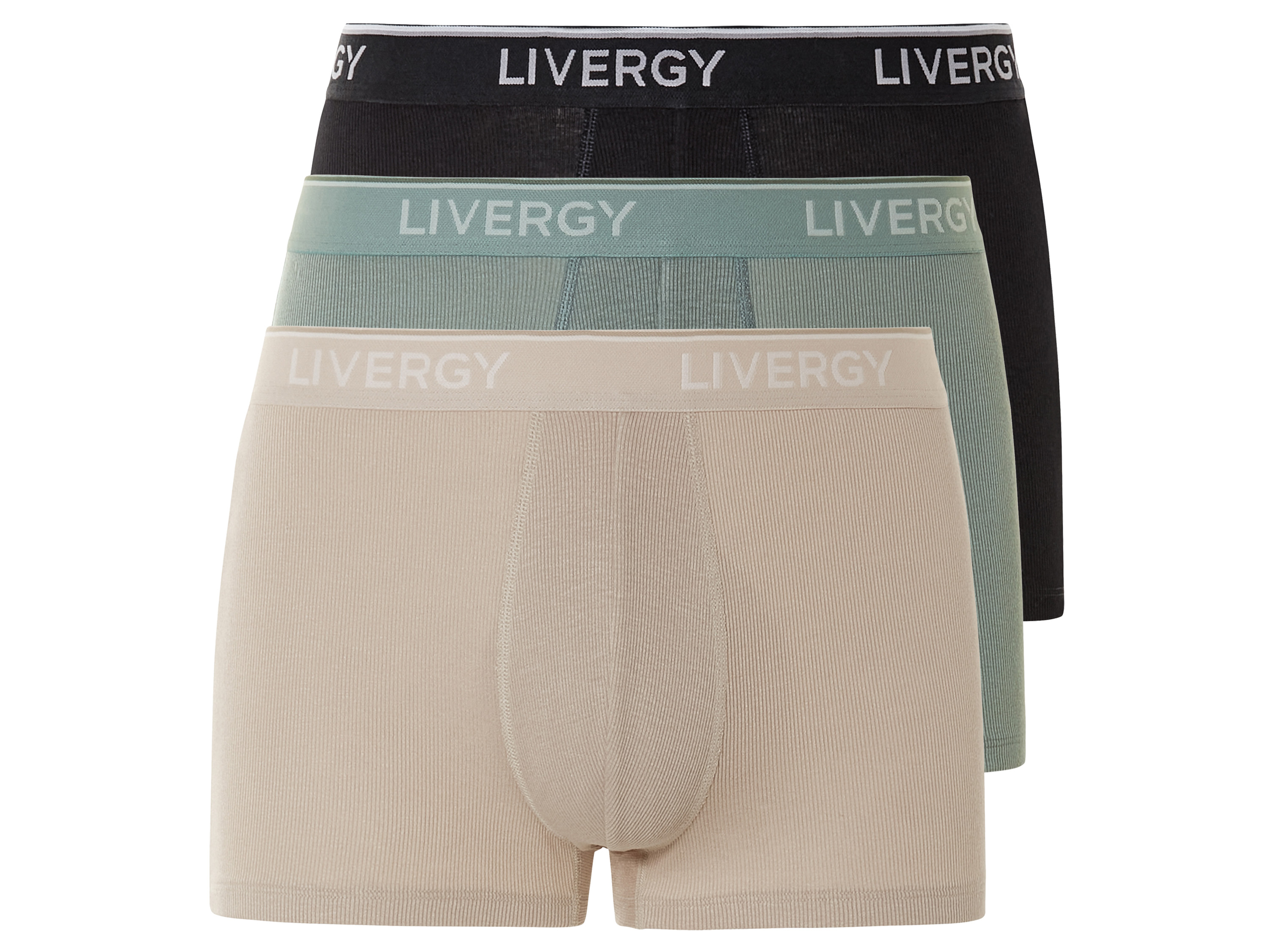 LIVERGY 3 heren boxers (M, zwart/groen/zand)