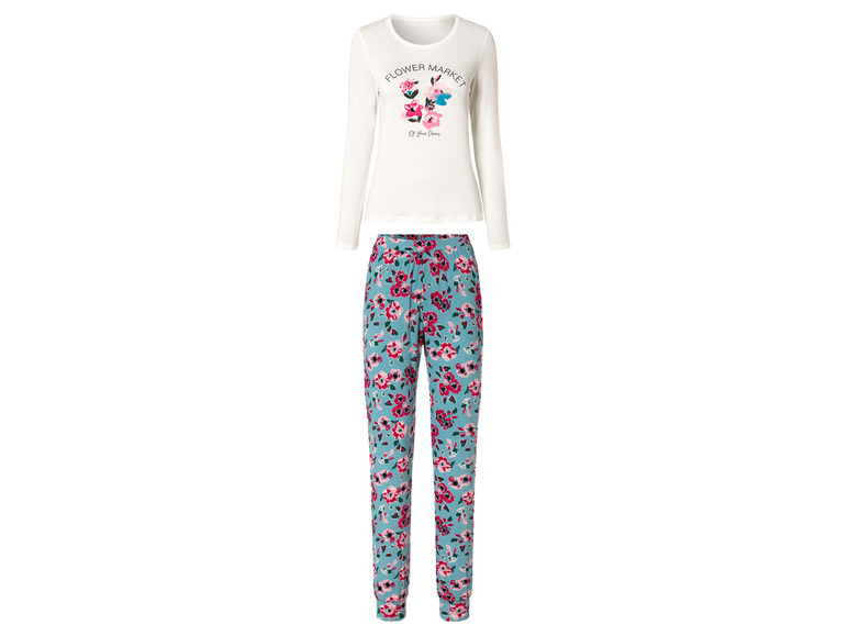 esmara Dames pyjama (S (36/38), Wit met bloemmotief)