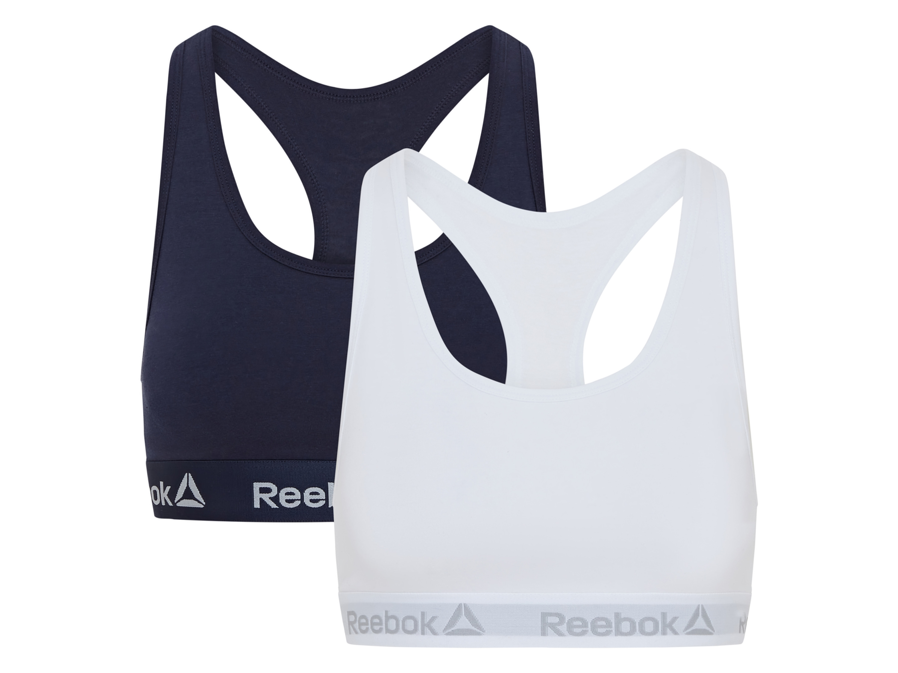 Reebok 2 dames sport-BH's (M, Donkerblauw-wit)