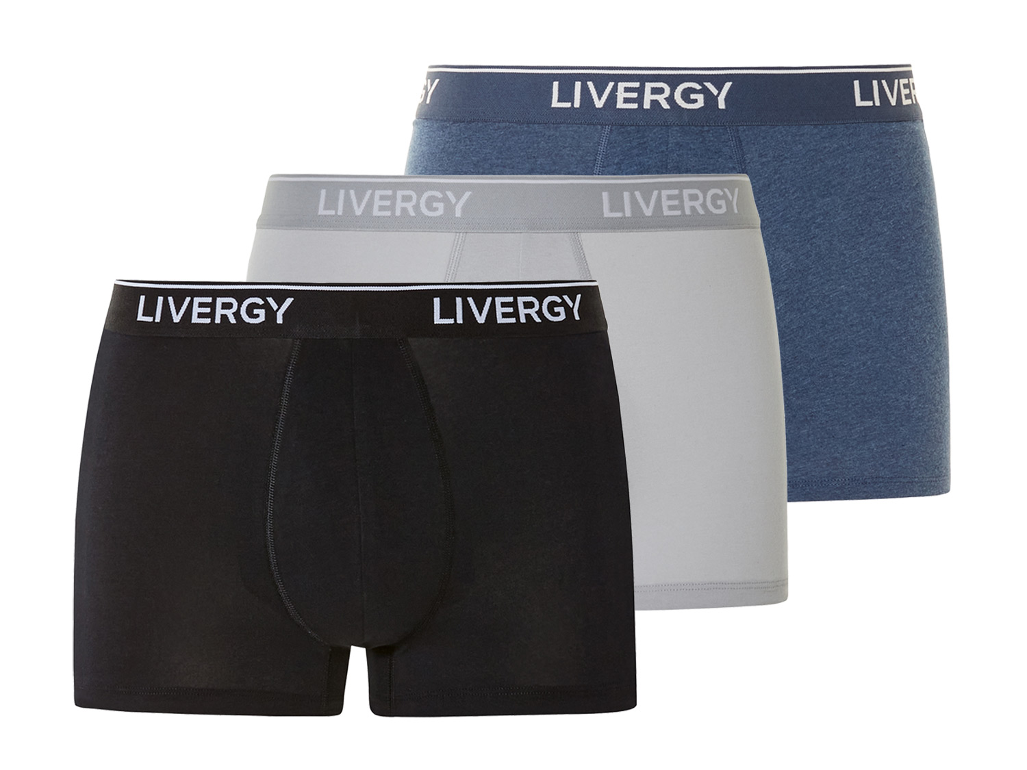 LIVERGY 3 heren boxers (XL, Zwart/blauw/grijs)