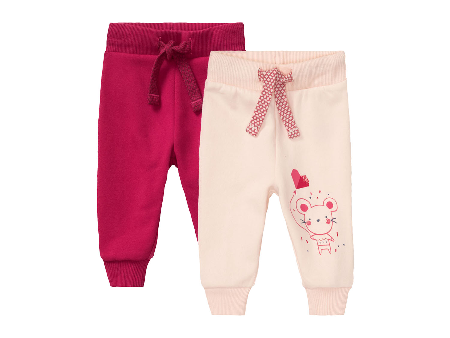 lupilu Baby joggingbroek, 2 paar (62-68, bes/roze)