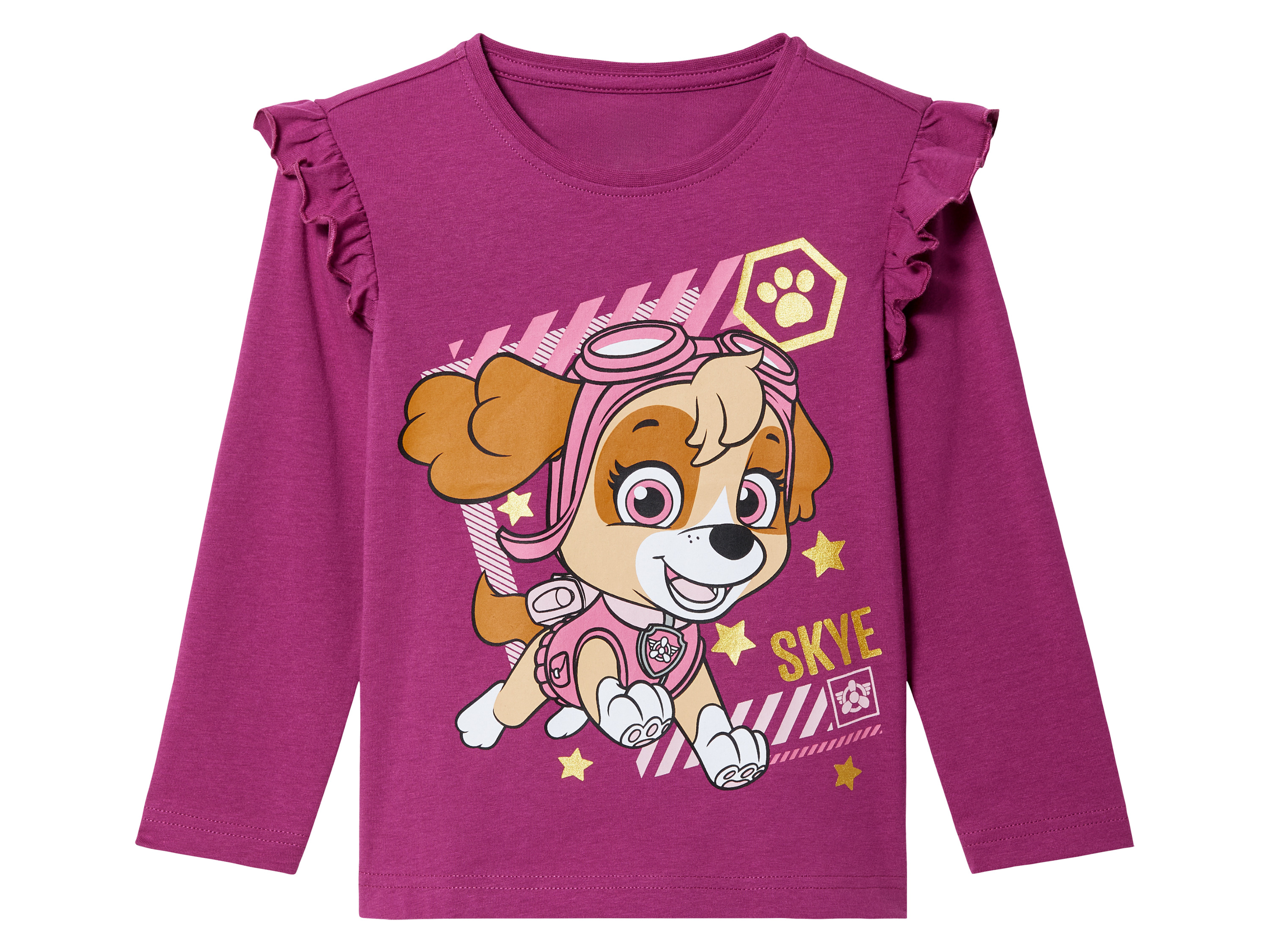 Kindershirt met lange mouwen (122/128, Paw Patrol berry)