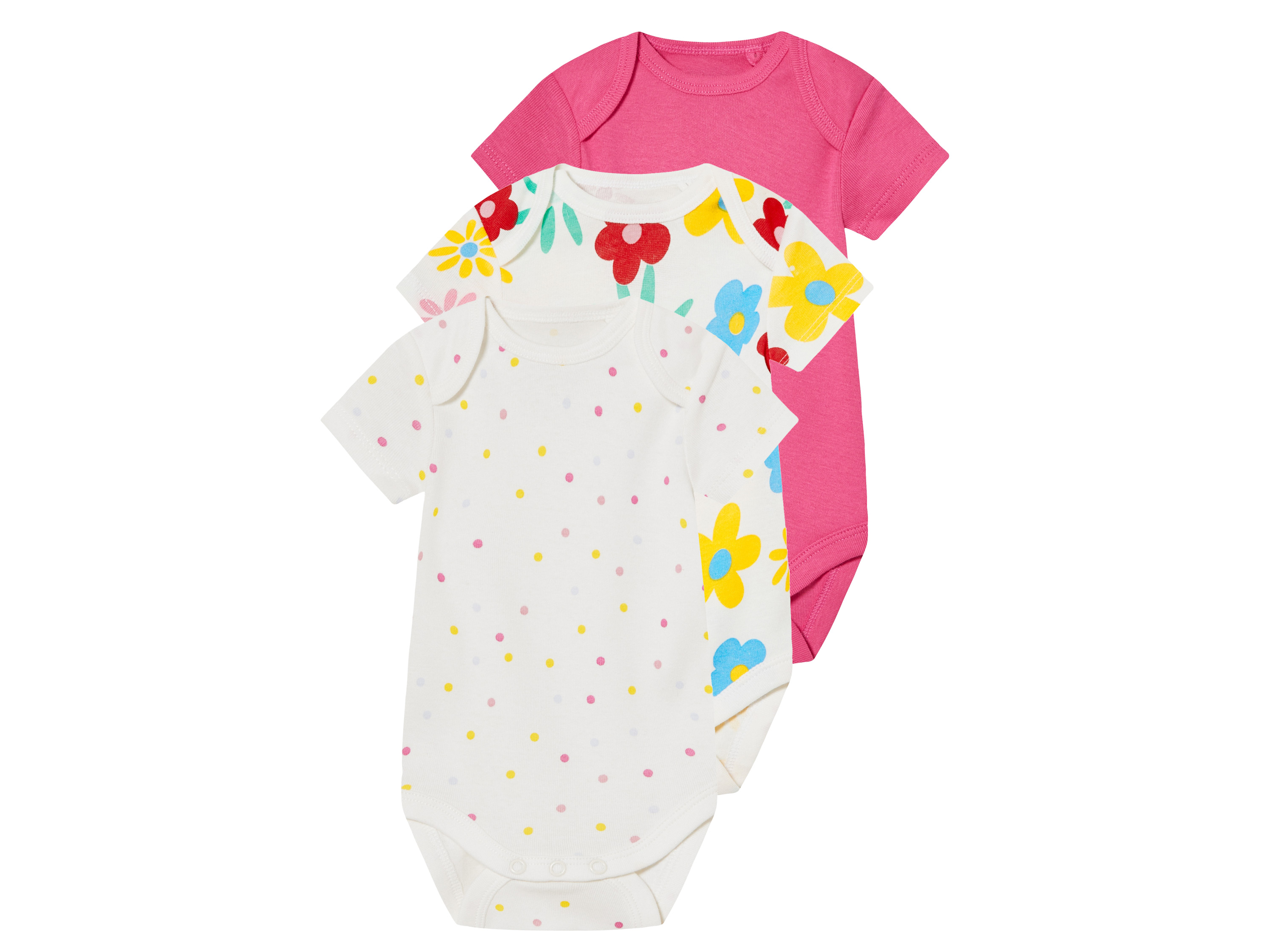 lupilu 3 baby rompers (stippen wit/roze, 86/92)