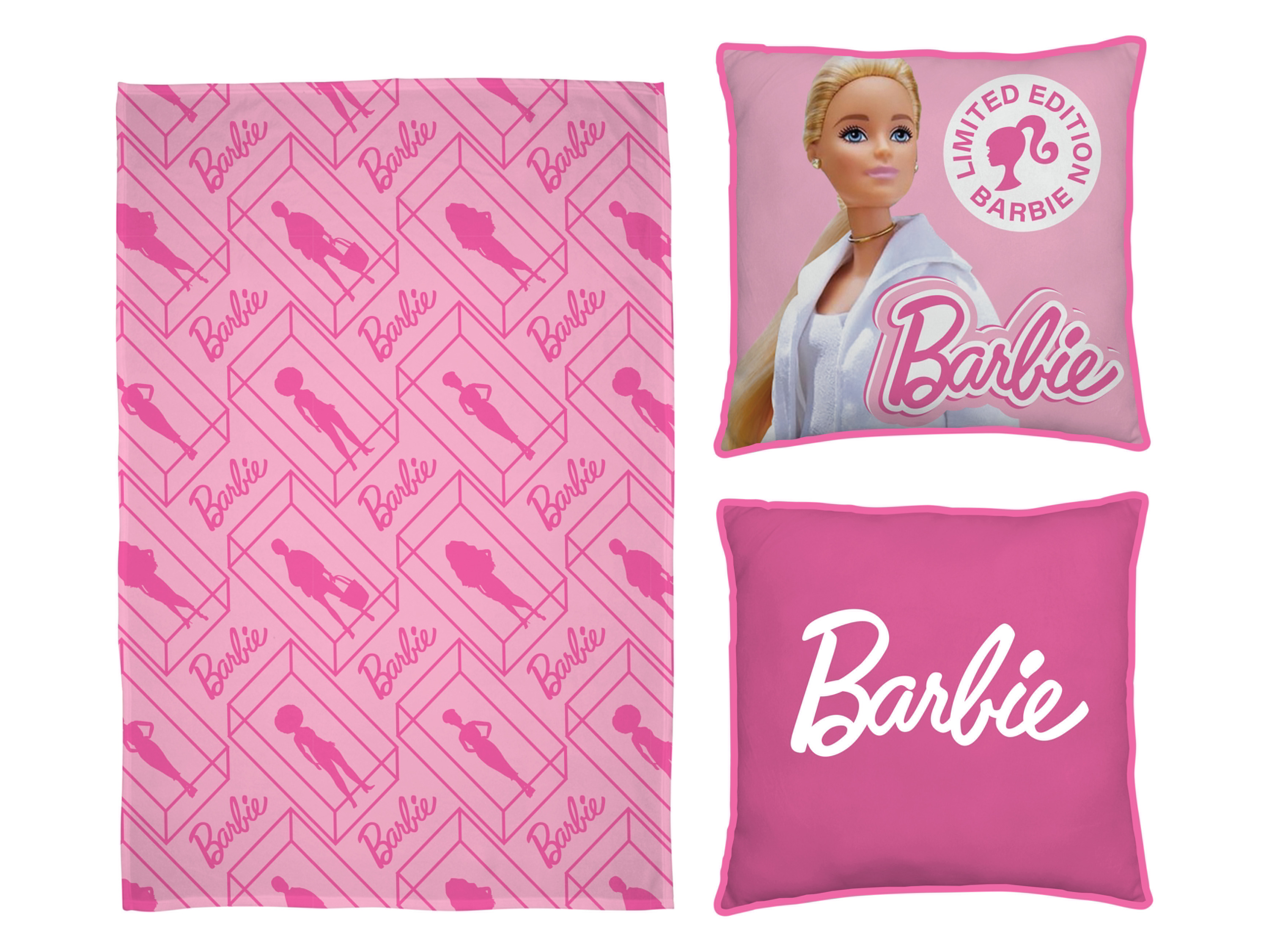 Barbie Kinder fleece deken met kussen 100 x 150 cm (Roze)