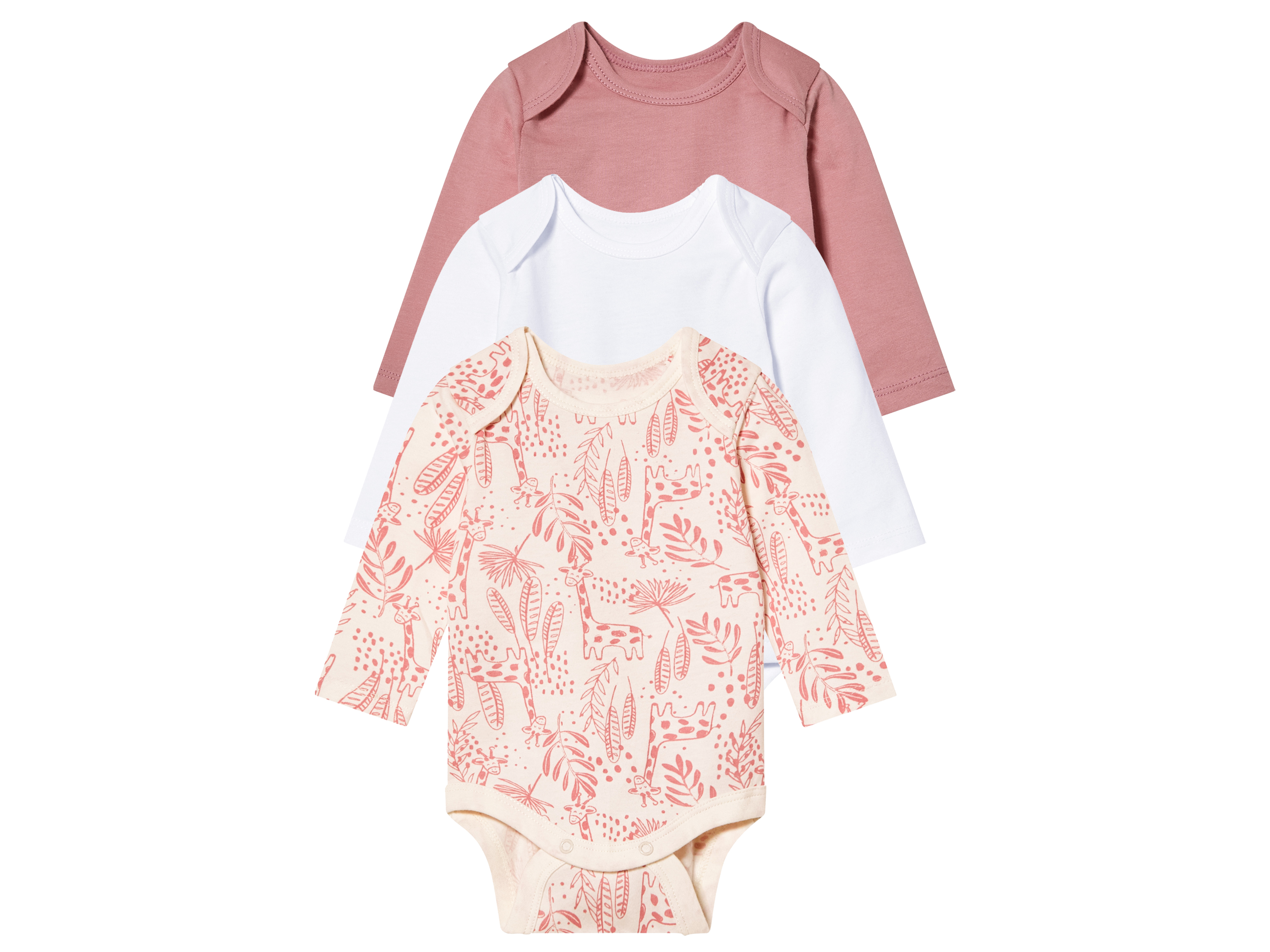 lupilu 3 baby rompers (62-68, roze/wit)