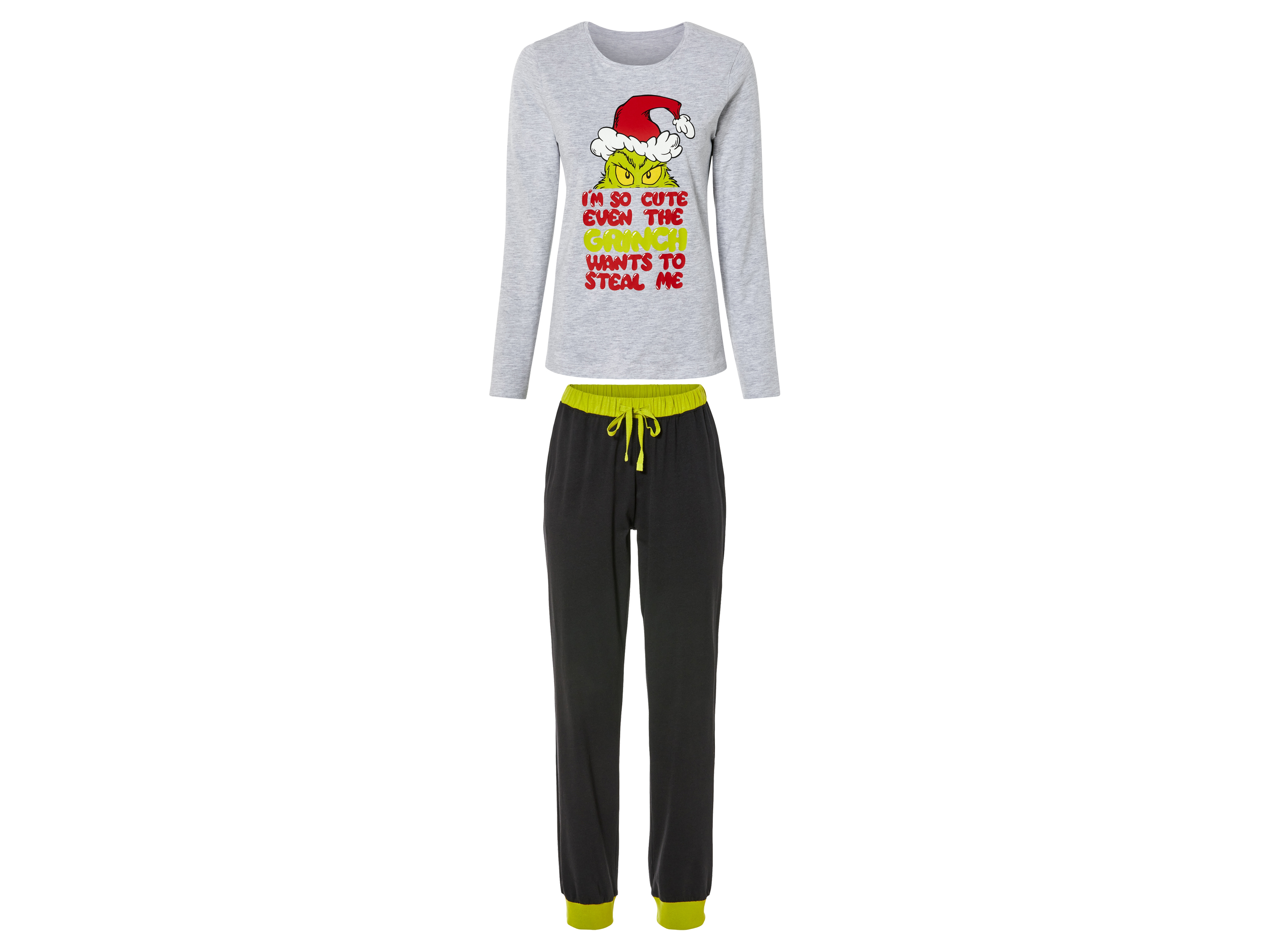 Dames Grinch pyjama (L (44-46), Lichtgrijs/zwart)