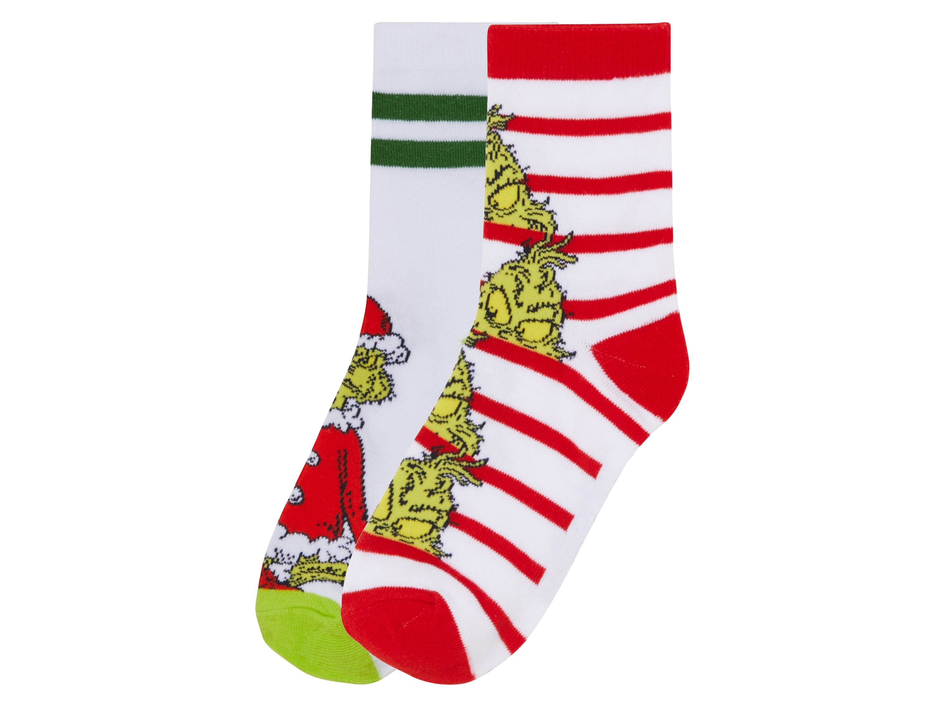 2 paar Grinch kindersokken (35/38, Wit/rood)