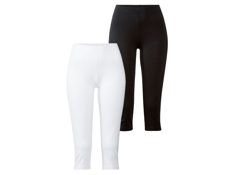 esmara 2 dames capri leggings (M (40/42), Wit/zwart)