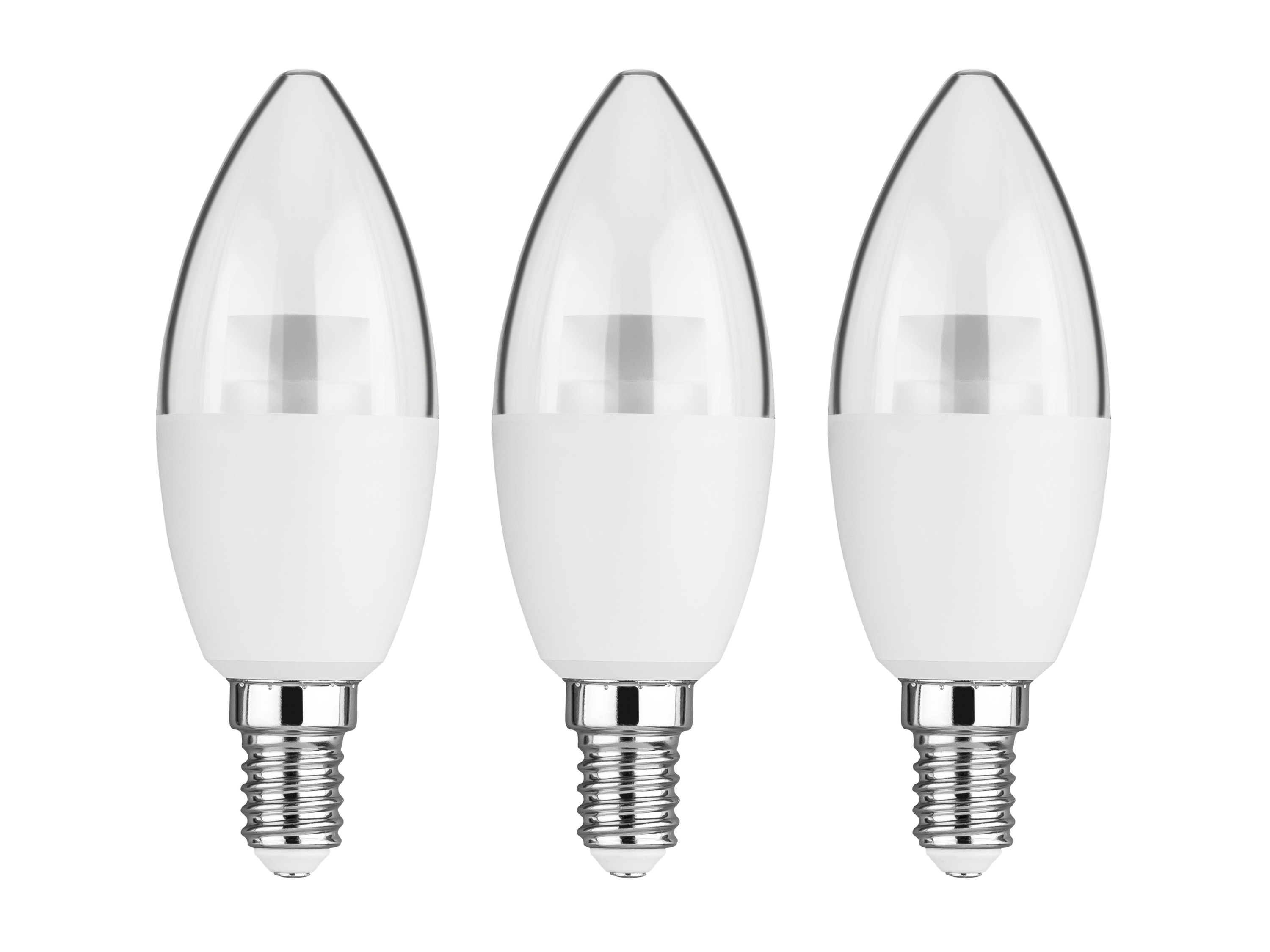 LIVARNO home 2 of 3 LED-lampen (4,9W E14 kaars, set van 3, Transparant)