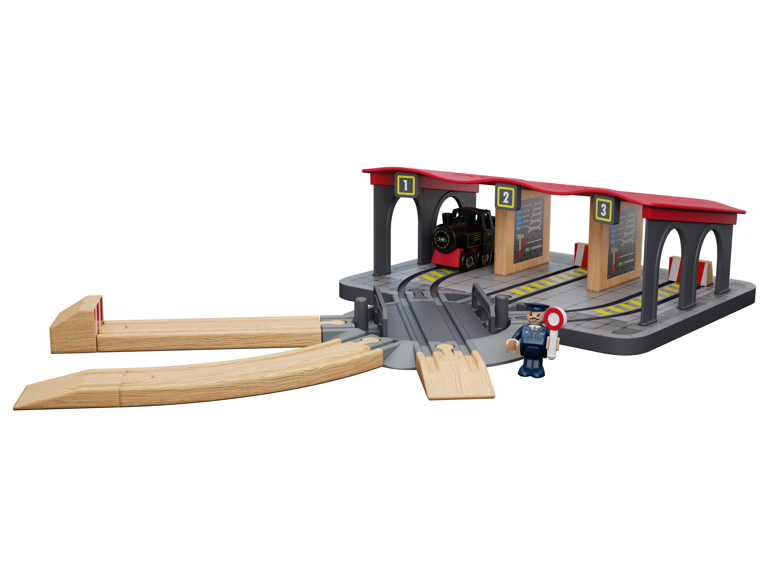 Playtive Houten treinbaan uitbreidingsset (Locomotiefloodsset)