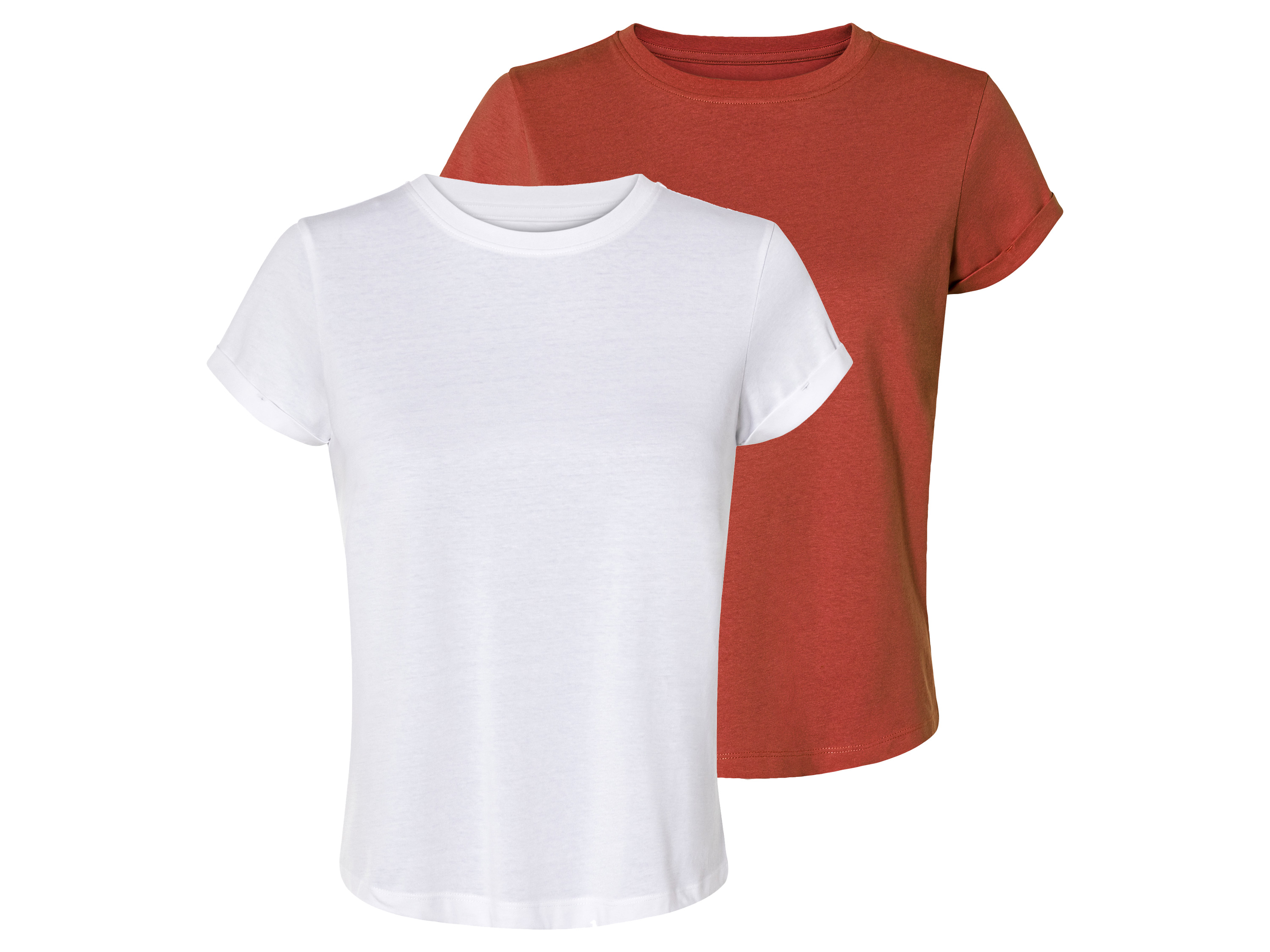 esmara 2 dames-T-shirts (M (40/42), Wit/terracotta)