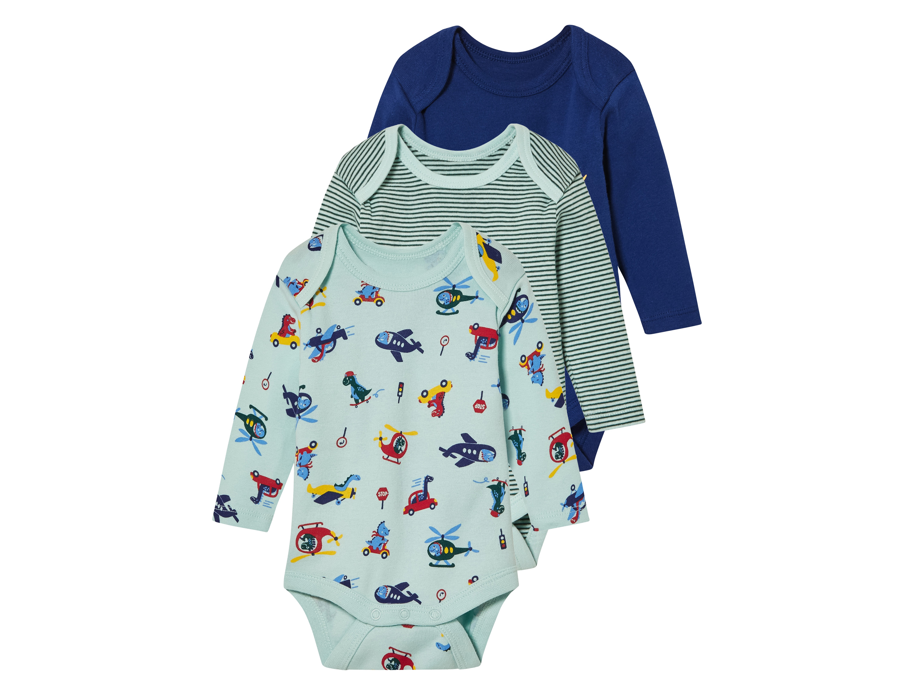 lupilu 3 baby rompers (groen/navy, 86/92)