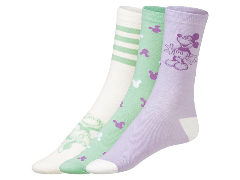Dames sokken, 3 paar, met een hoog katoe (35-38, Lila/Groen/Wit)