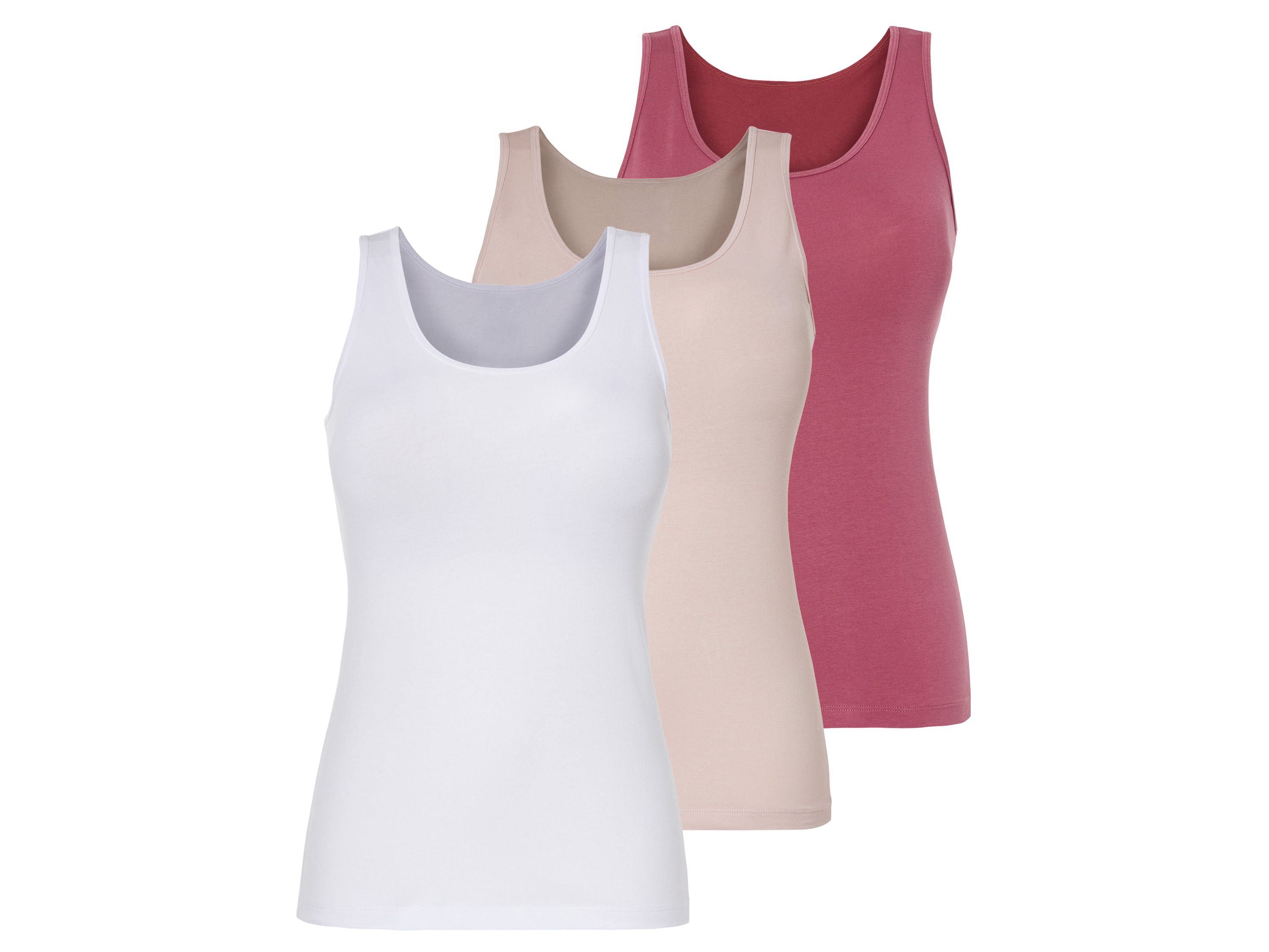 esmara 3 dames onderhemden (M (40/42), Wit/rood/roze)