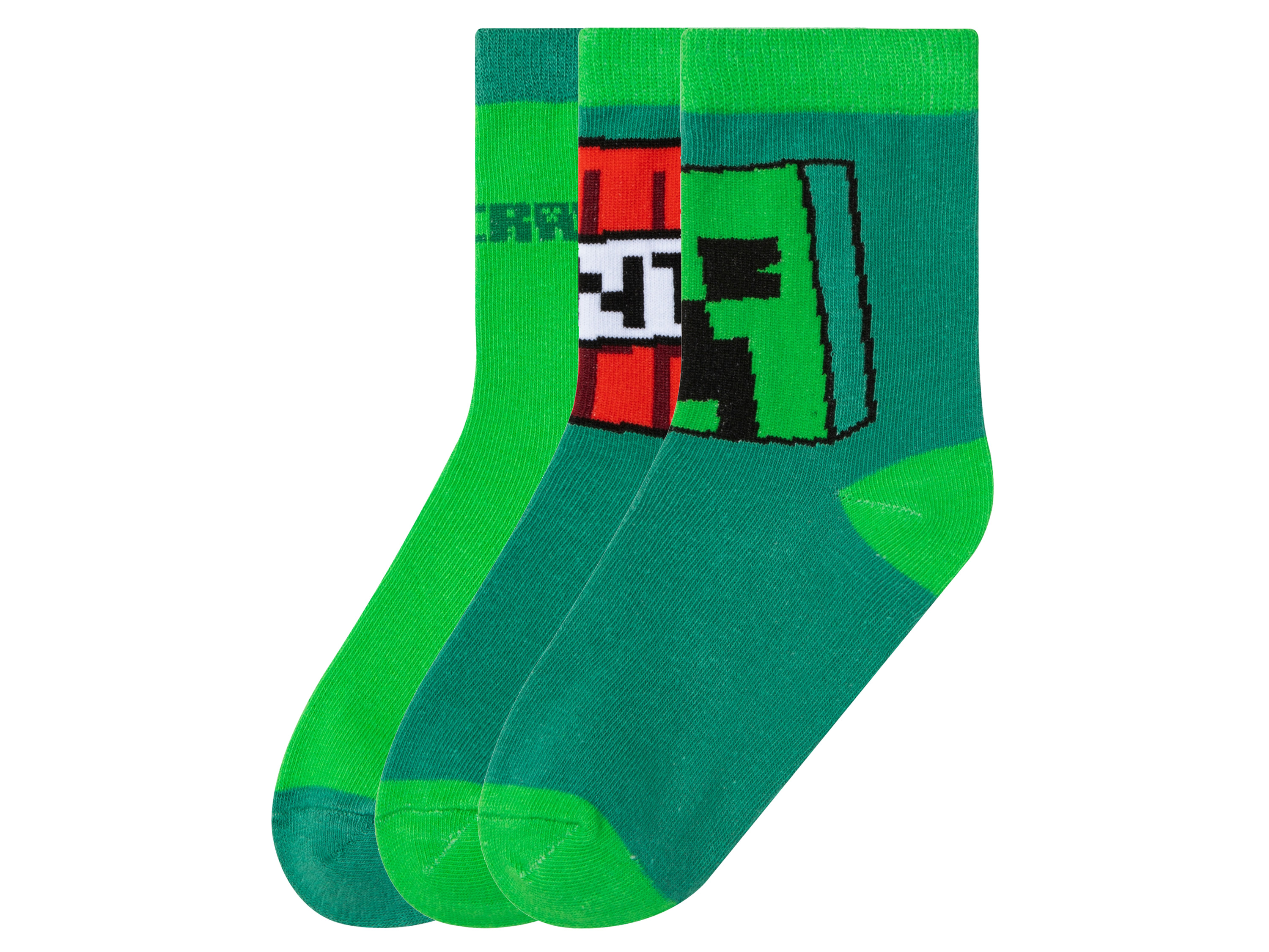 Minecraft 3 paar kinder sokken (23/26, Groen)