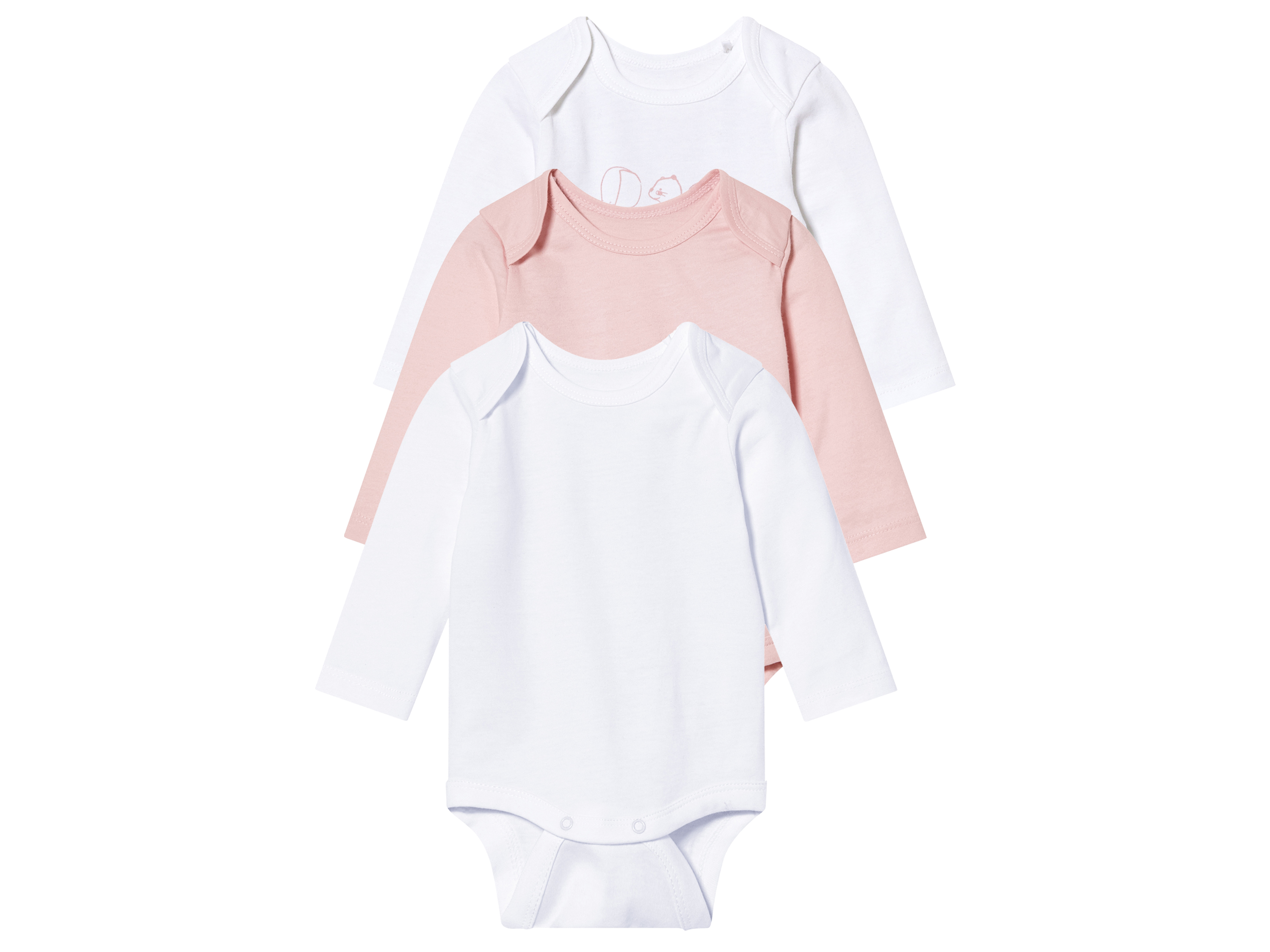 lupilu 3 baby rompers (86/92, wit/lichtroze)