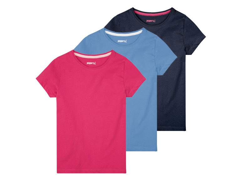 pepperts! 3 meisjes t-shirts (146/152, Lichtblauw/roze/marineblauw)