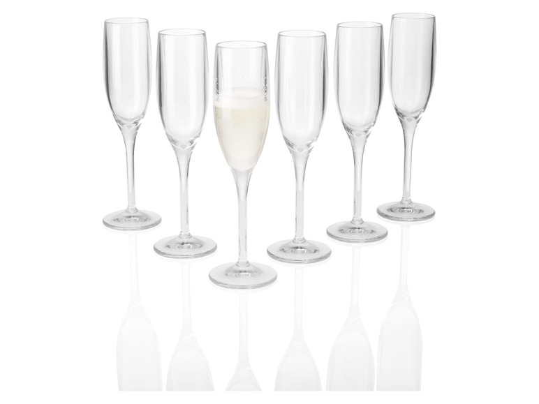 6 kunststof glazen (Transparant, Champagneglazen)