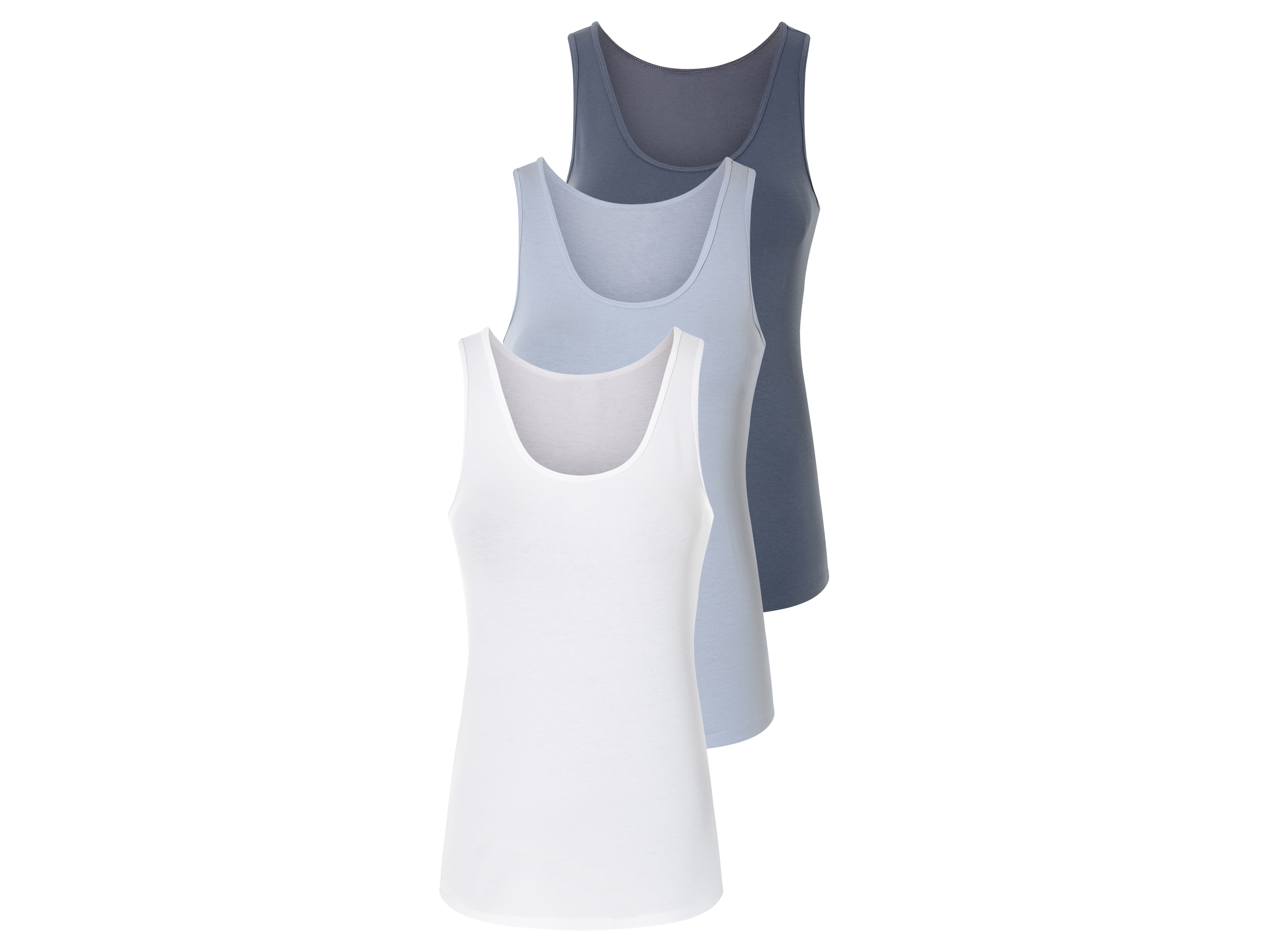 esmara Dames tanktop 3 stuks (M (40/42), Blauw/wit)