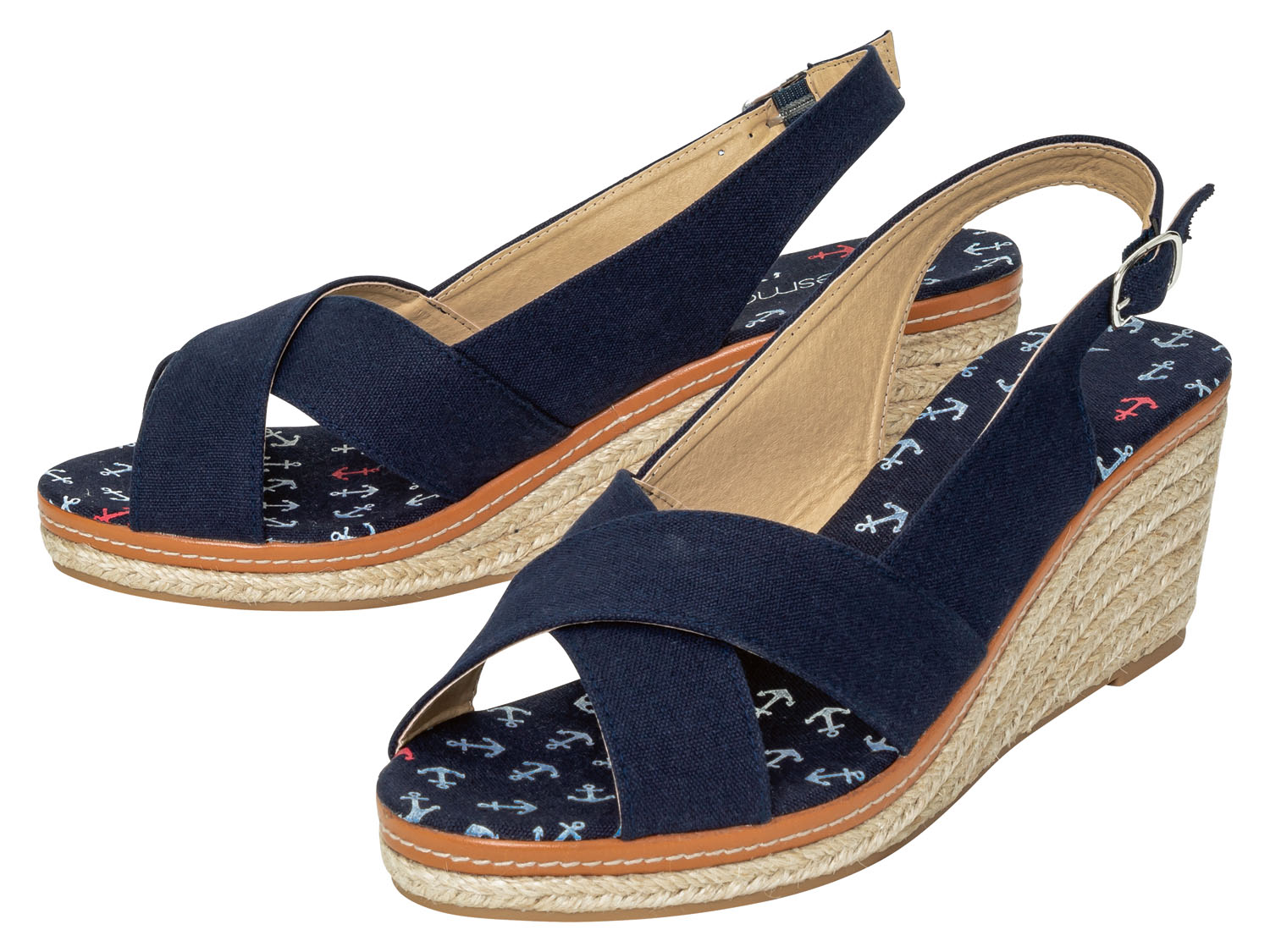 esmara Dames sleehak-sandaal, zomerse bast-look (Marineblauw, 38)