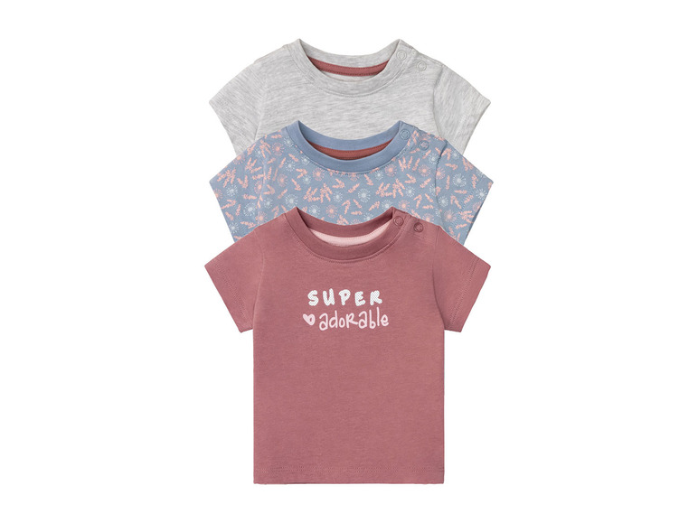 lupilu 3 baby T-shirts (50/56, Roze/blauw/grijs)