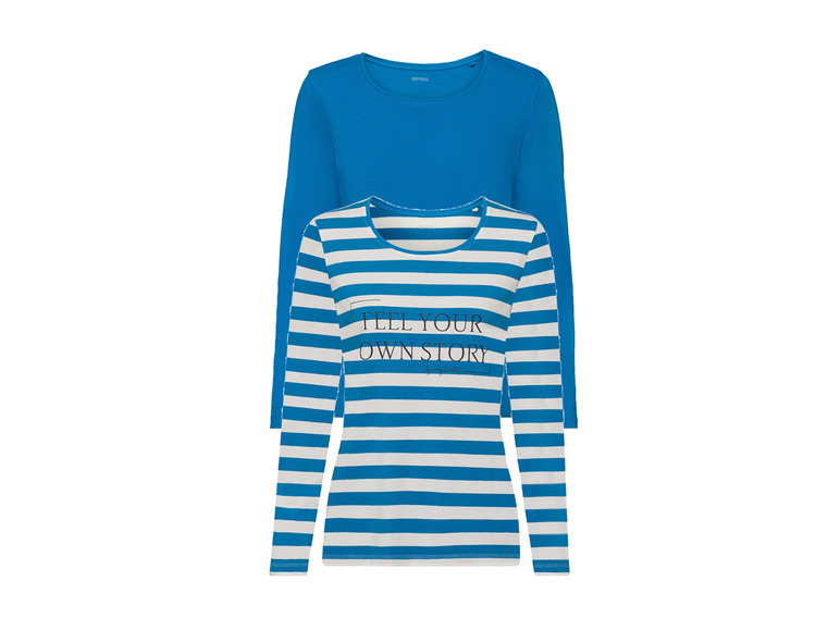 esmara Dames basic shirts met lange mouwen, 2 s (S (36/38), Aqua)