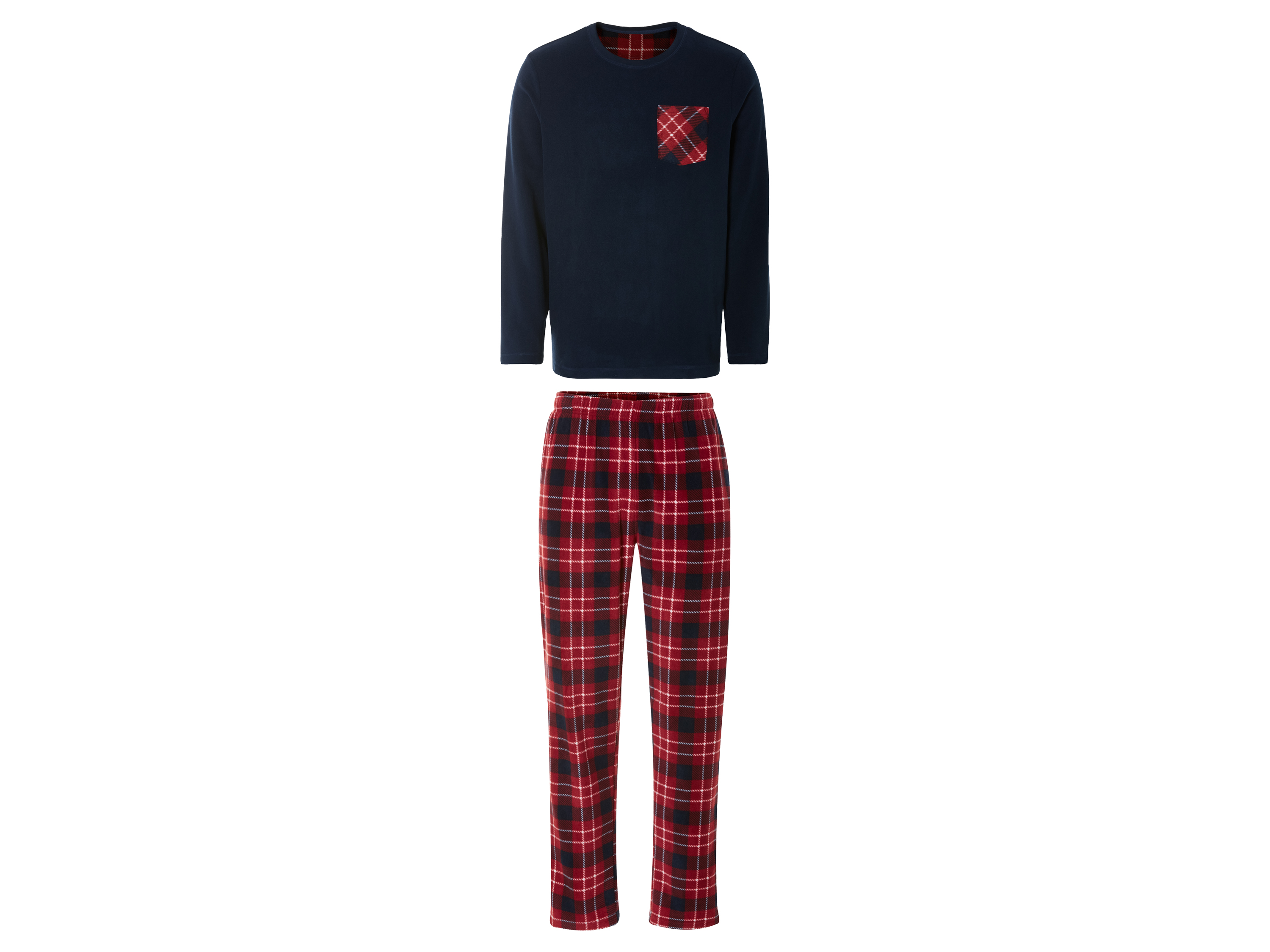 LIVERGY Heren fleece pyjama (XL (56/58), rood/geruit/donkerblauw)