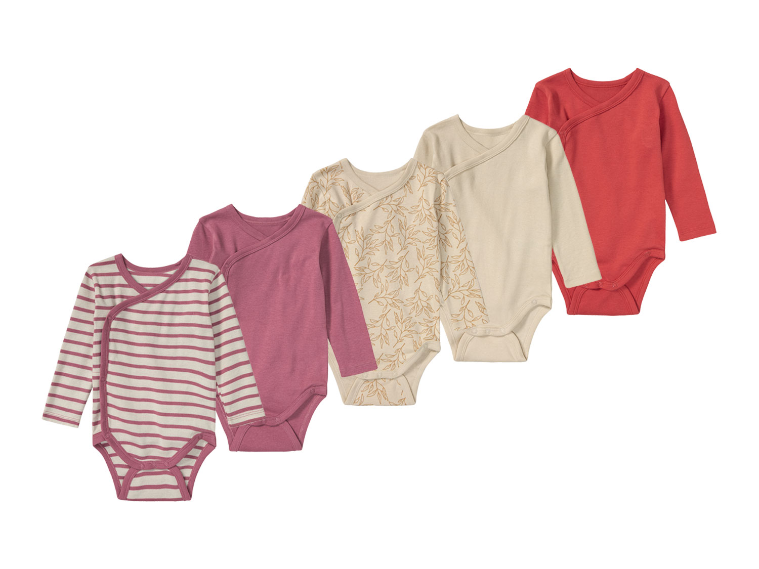 lupilu 5 babyrompers (74/80, Roze/beige/rood)